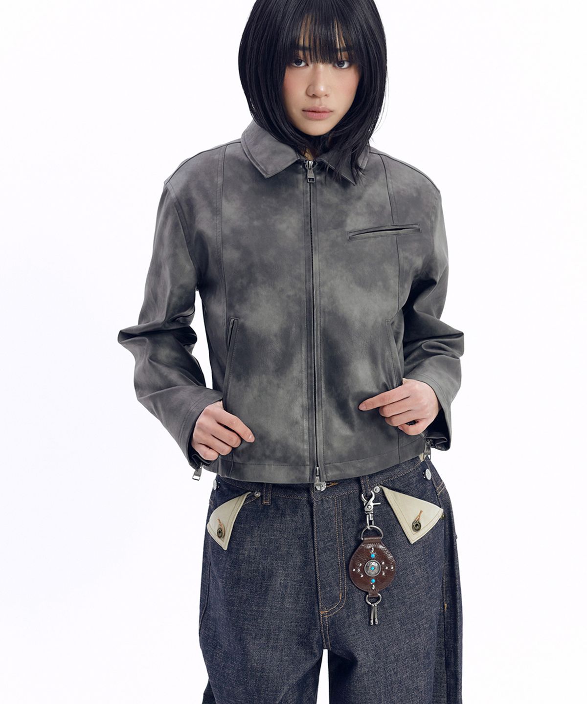 아캄(AAKAM) Gem Studded Keyring (Brown)