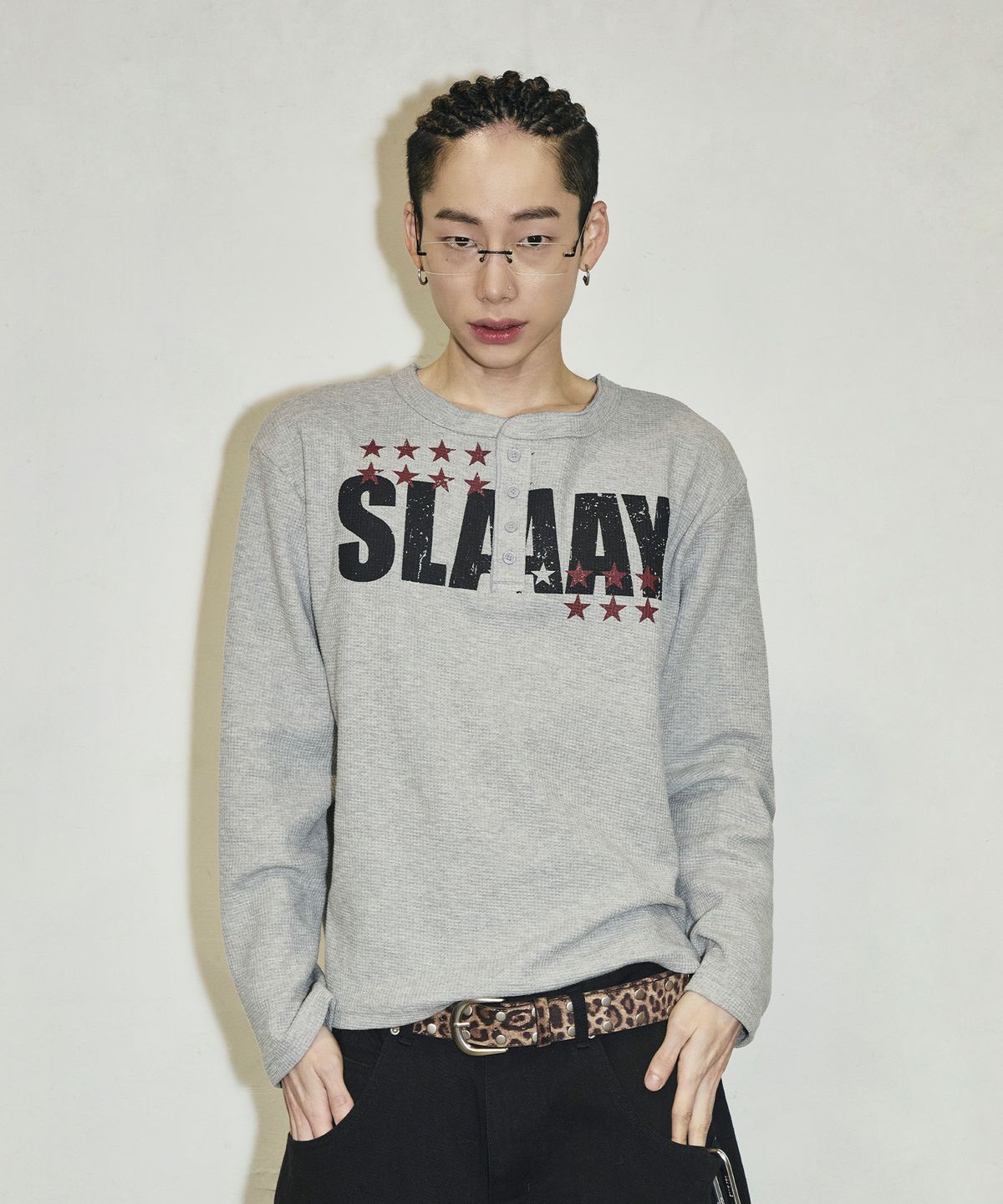 스켈리웩(SCALLYWAG) SLAAY 와플 헨리넥 롱 슬리브[그레이]