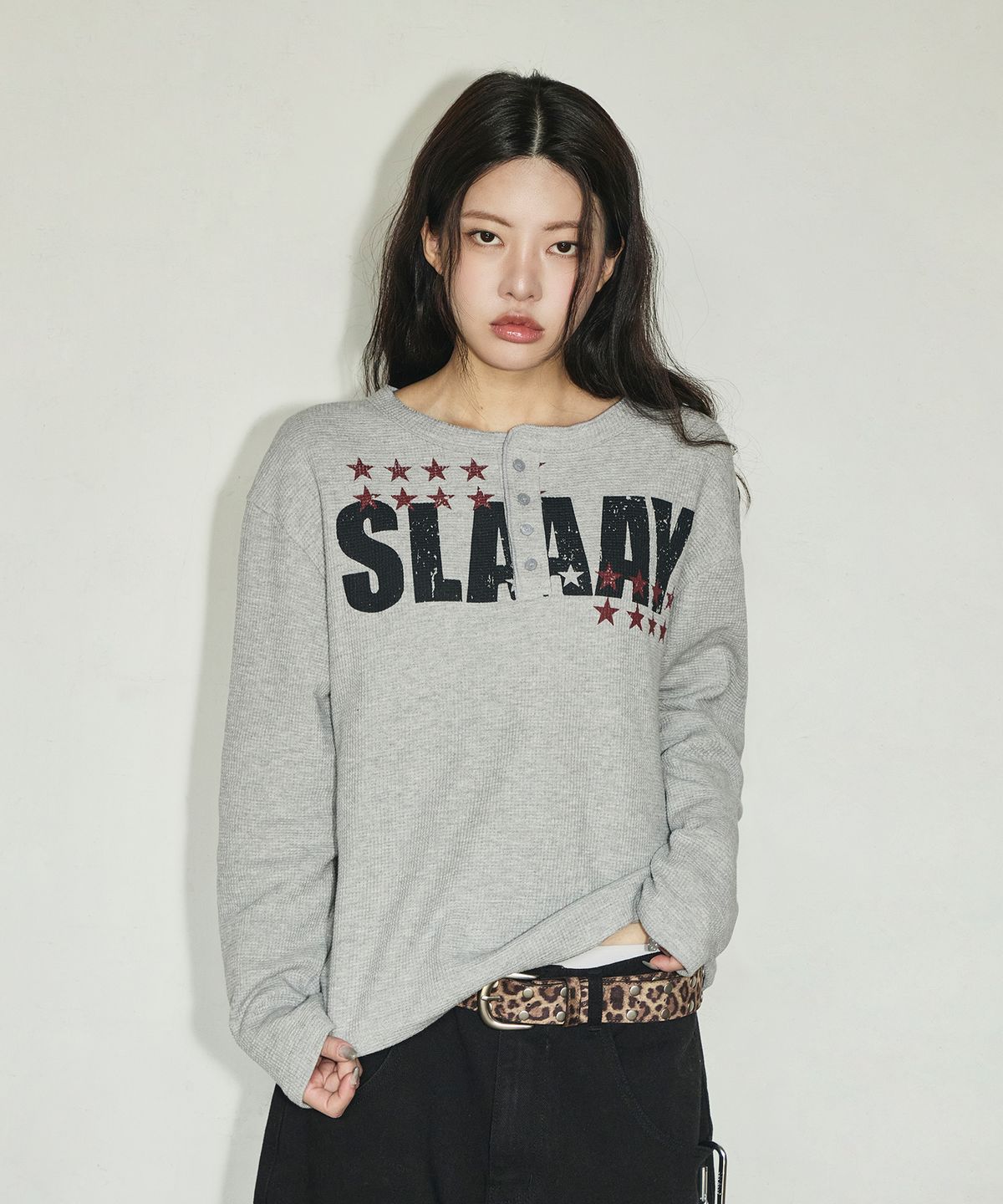 스켈리웩(SCALLYWAG) SLAAY 와플 헨리넥 롱 슬리브[그레이]