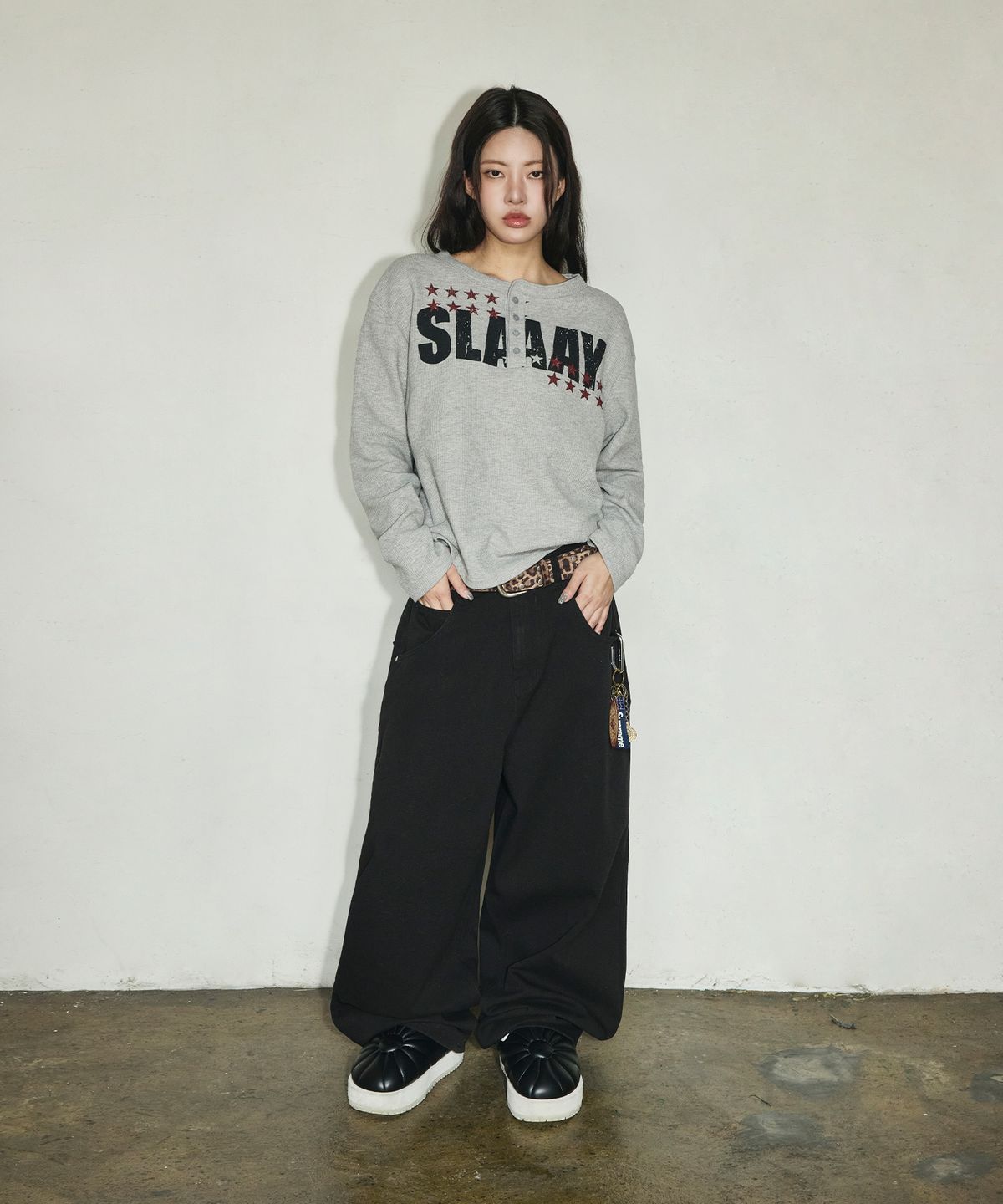 스켈리웩(SCALLYWAG) SLAAY 와플 헨리넥 롱 슬리브[그레이]