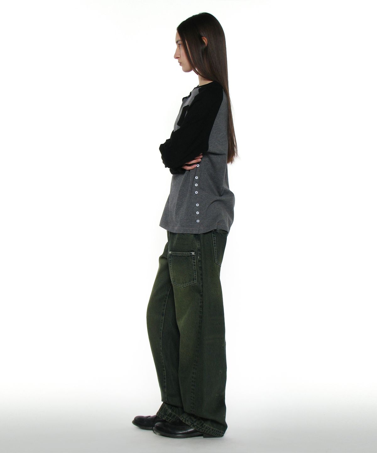 파르티멘토 우먼(PARTIMENTO WOMEN) PWC 버튼업 포켓 레글런 티_차콜 멜란지