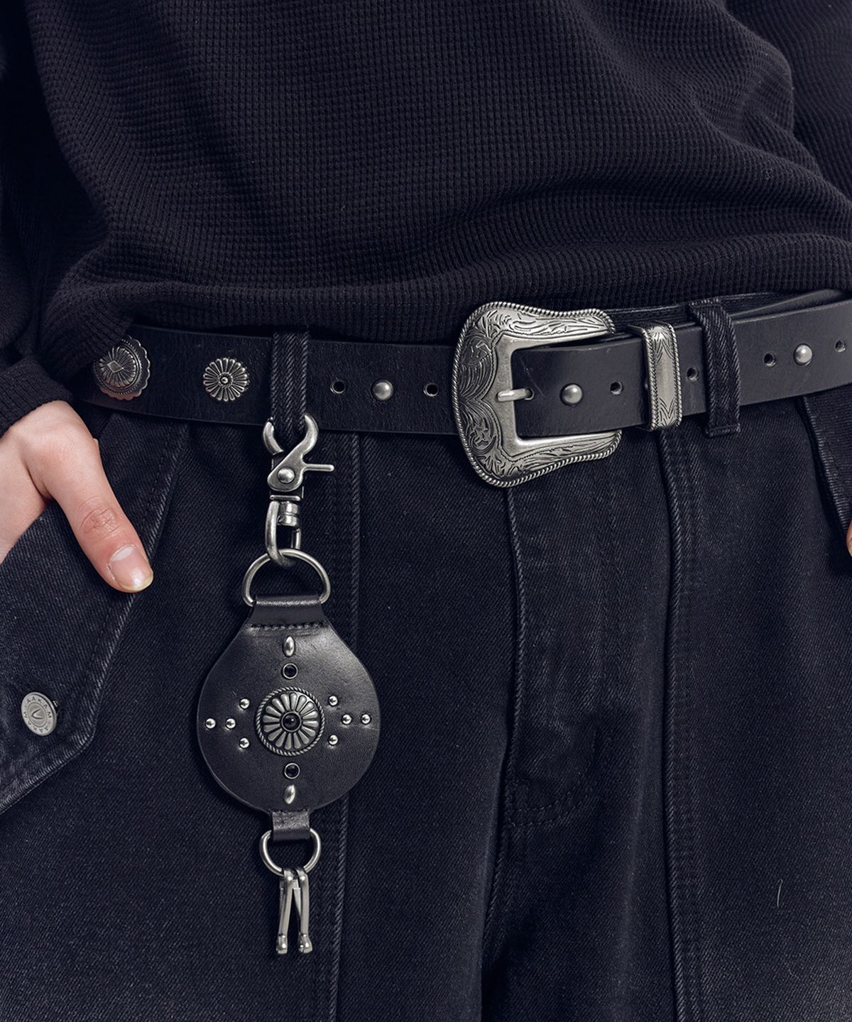 아캄(AAKAM) Western Concho Belt (Black)