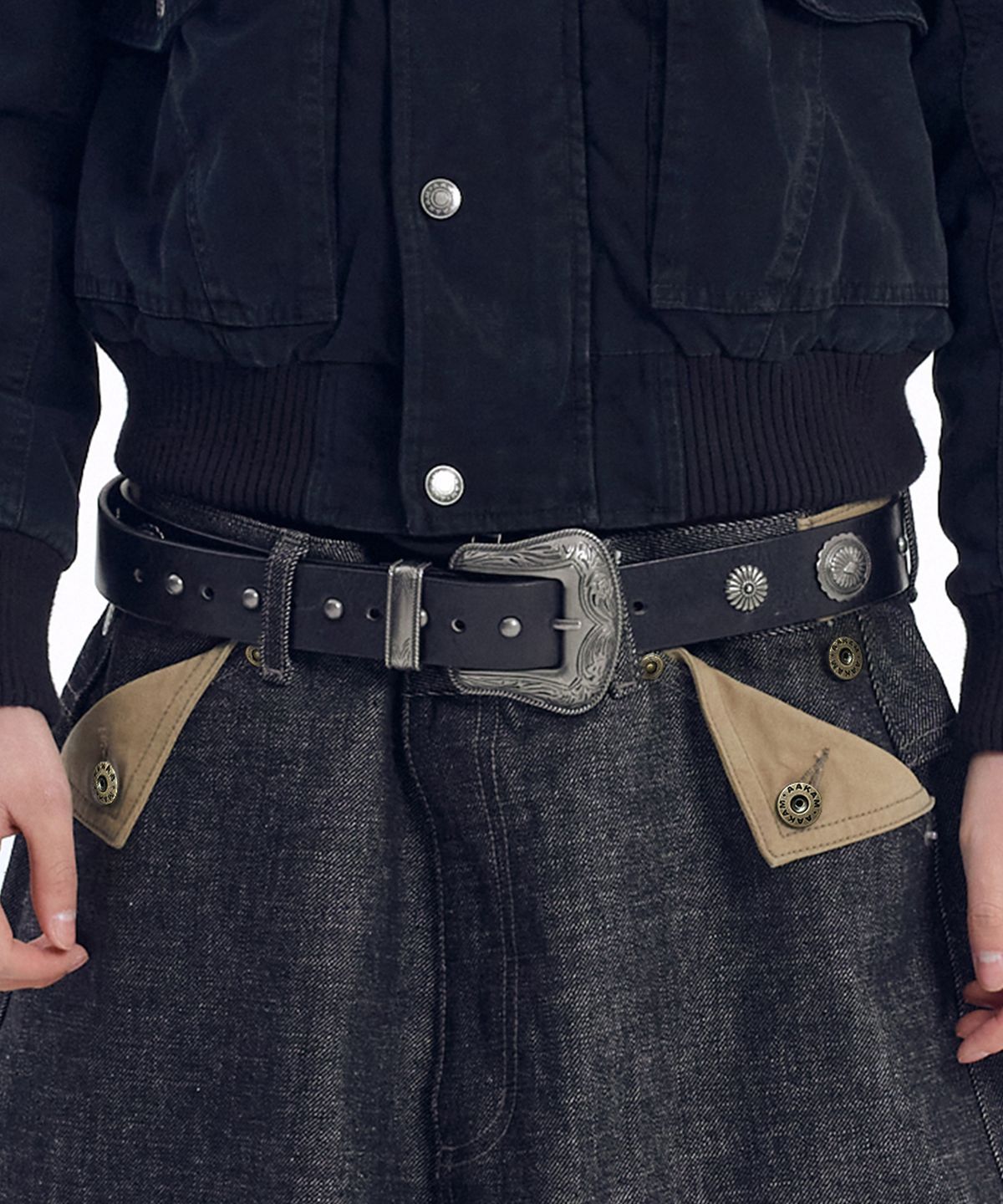 아캄(AAKAM) Western Concho Belt (Black)