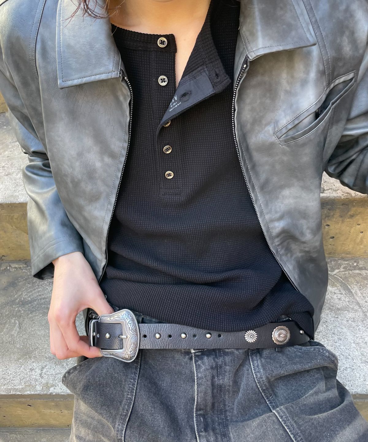 아캄(AAKAM) Western Concho Belt (Black)