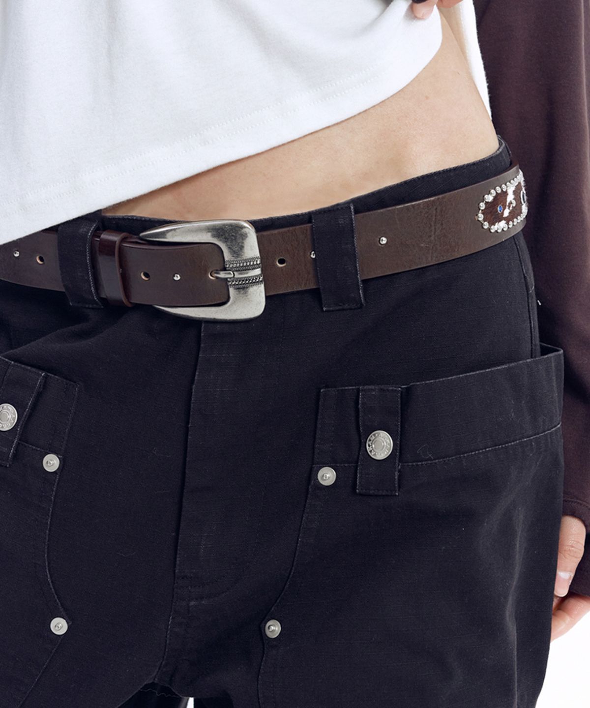아캄(AAKAM) Calf Hair Gem Belt (Brown)