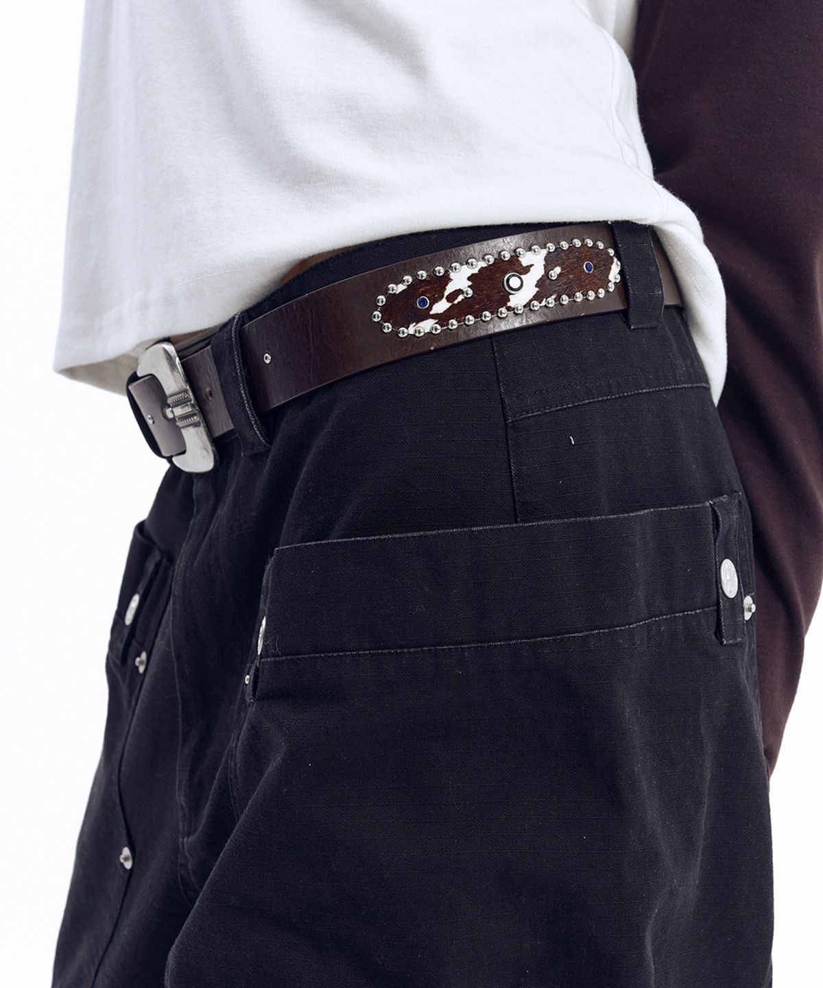 아캄(AAKAM) Calf Hair Gem Belt (Brown)
