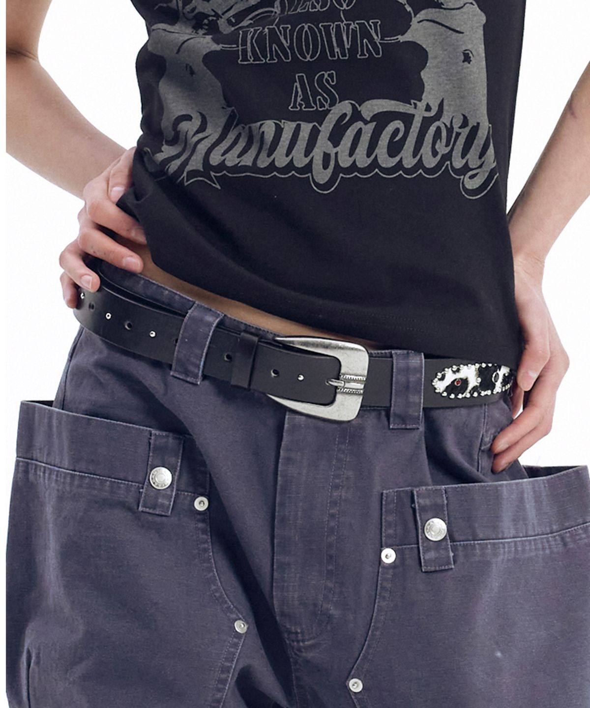 아캄(AAKAM) Calf Hair Gem Belt (Black)