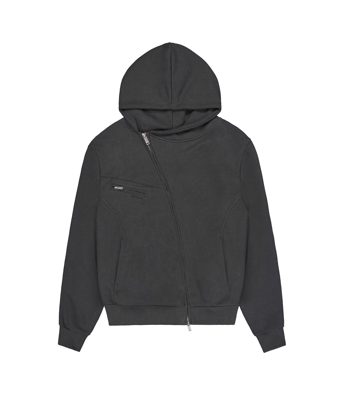락케이크(ROCKCAKE) Asymmetry Zip Up Hoodie - Charcoal