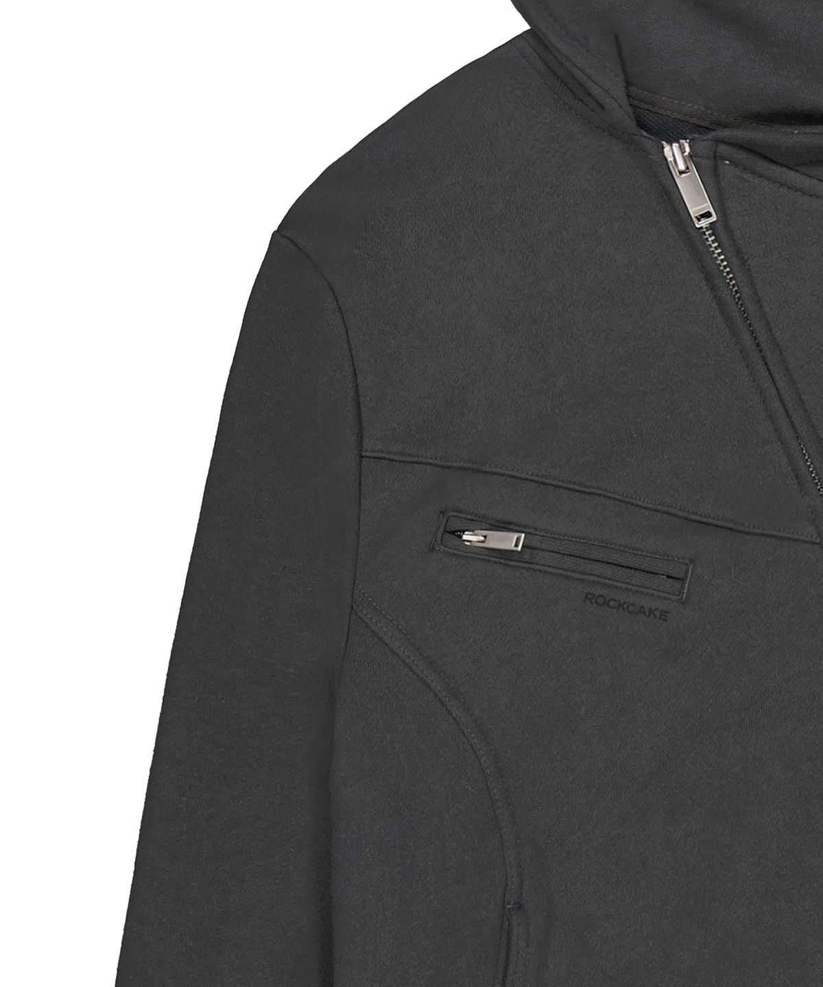 락케이크(ROCKCAKE) Asymmetry Zip Up Hoodie - Charcoal