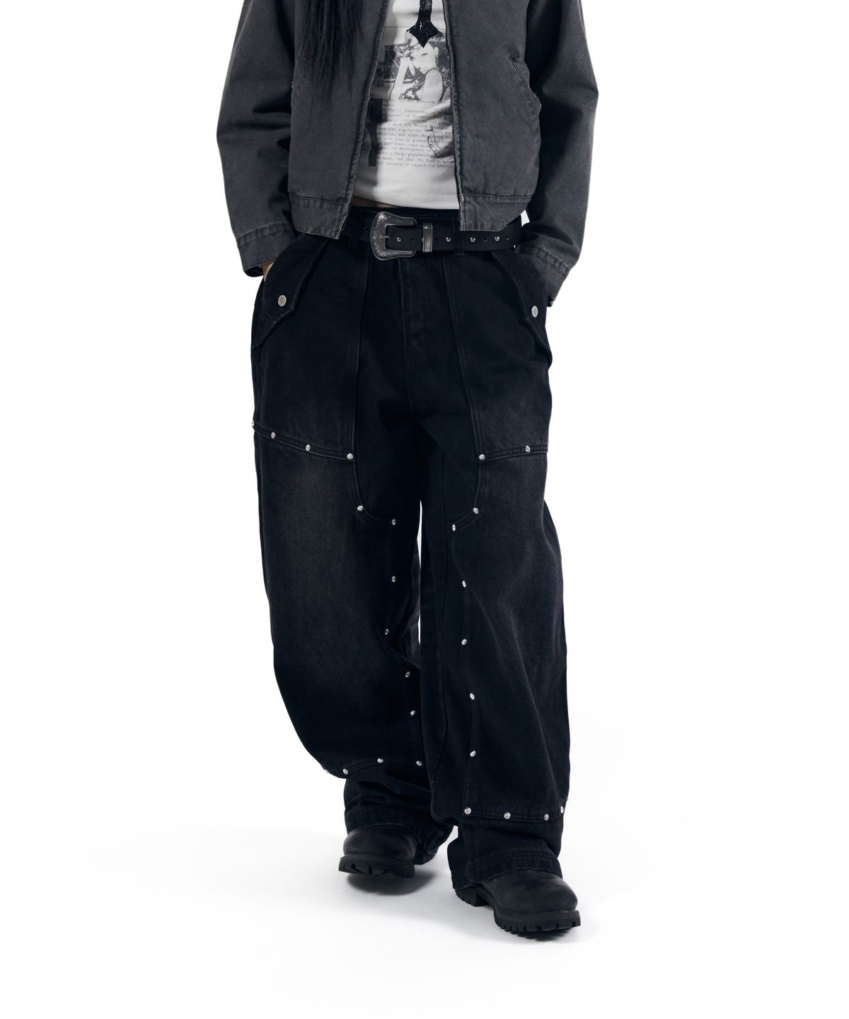 아캄(AAKAM) Steve Double Knee Denim Pants (Black)