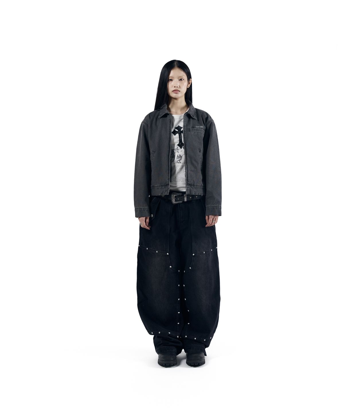아캄(AAKAM) Steve Double Knee Denim Pants (Black)
