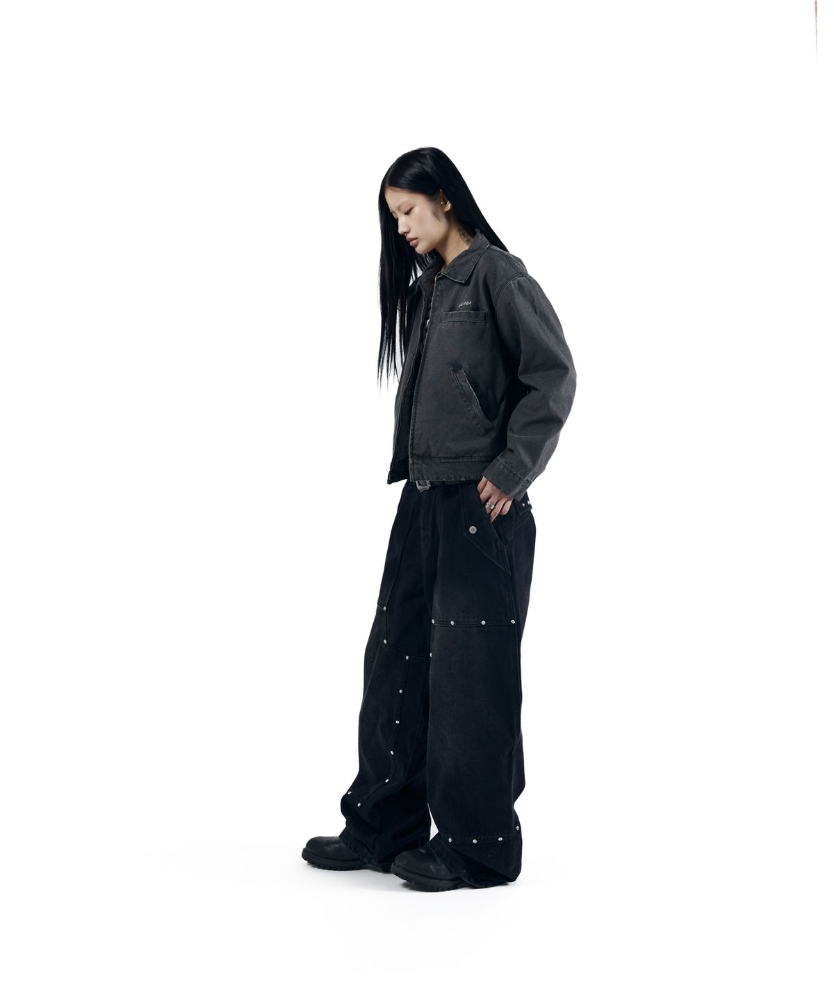 아캄(AAKAM) Steve Double Knee Denim Pants (Black)
