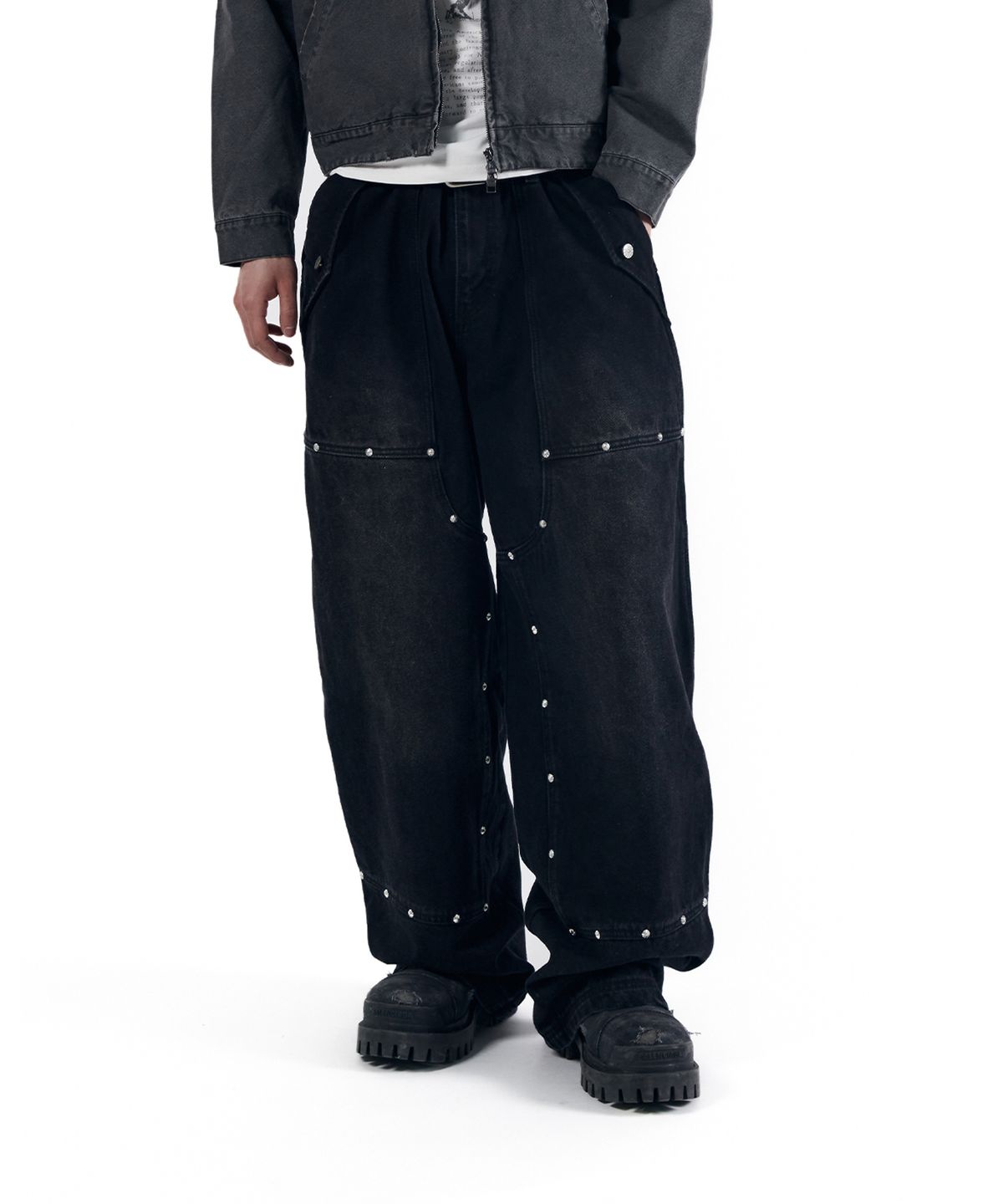 아캄(AAKAM) Steve Double Knee Denim Pants (Black)