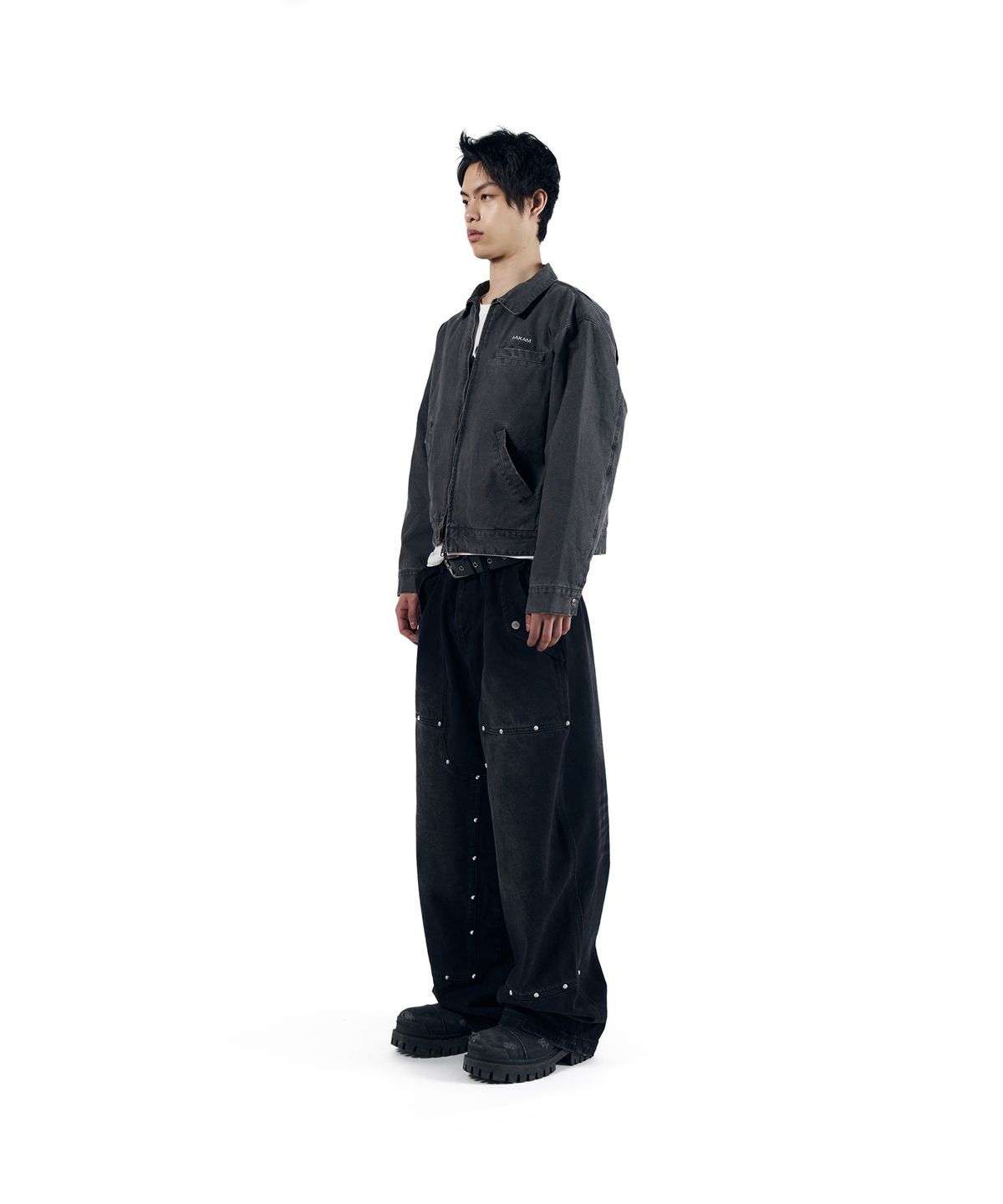 아캄(AAKAM) Steve Double Knee Denim Pants (Black)