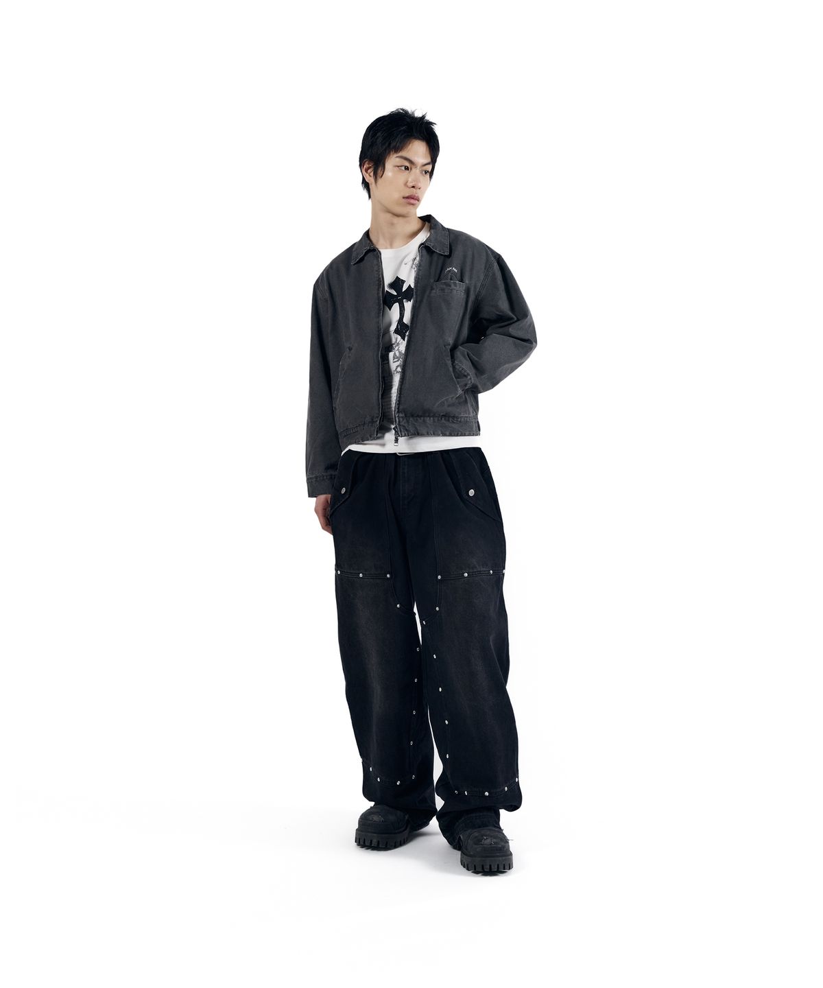 아캄(AAKAM) Steve Double Knee Denim Pants (Black)