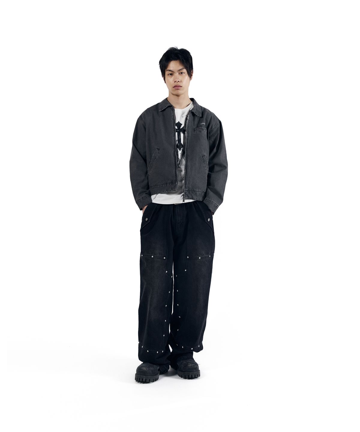 아캄(AAKAM) Steve Double Knee Denim Pants (Black)