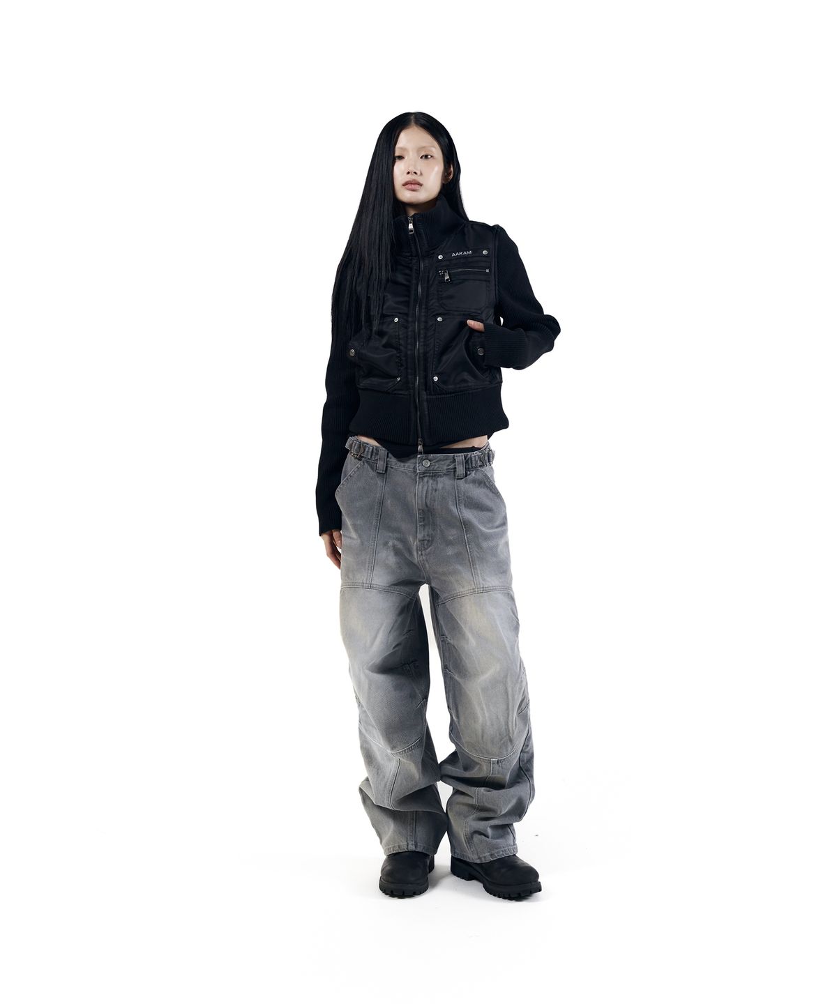아캄(AAKAM) Knee Panel Biker Denim Pants (Gray)