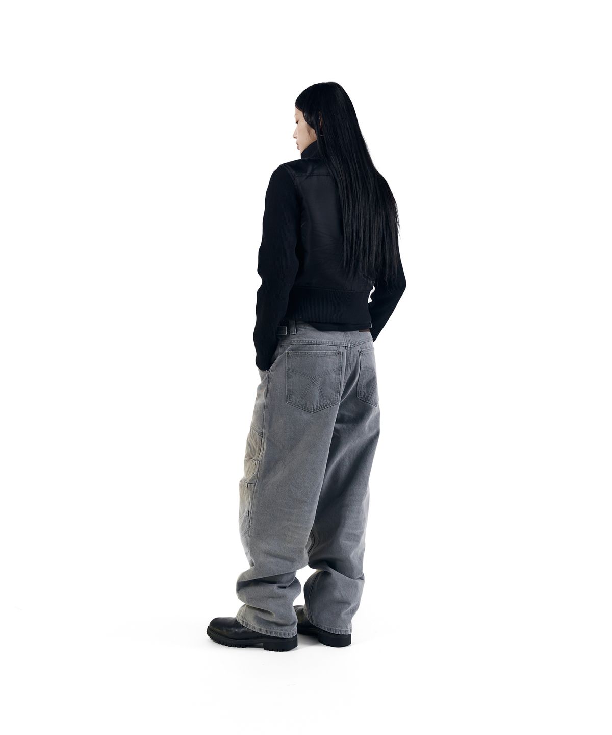 아캄(AAKAM) Knee Panel Biker Denim Pants (Gray)