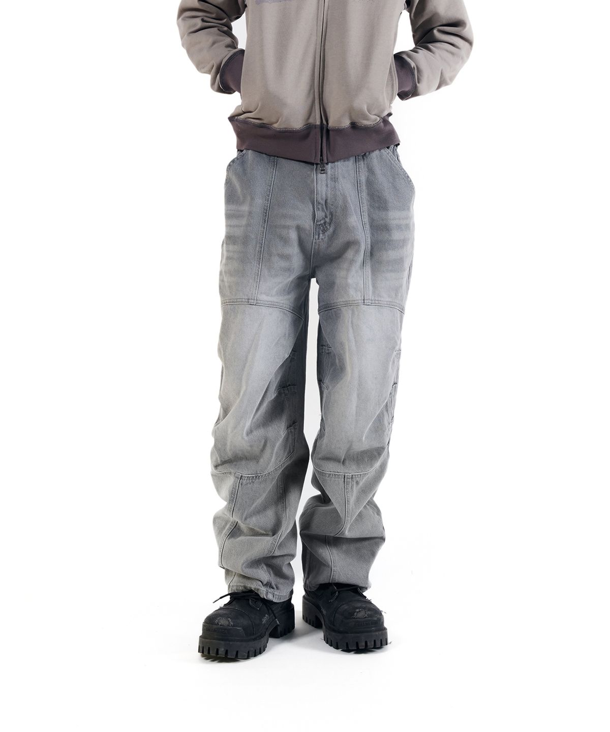 아캄(AAKAM) Knee Panel Biker Denim Pants (Gray)