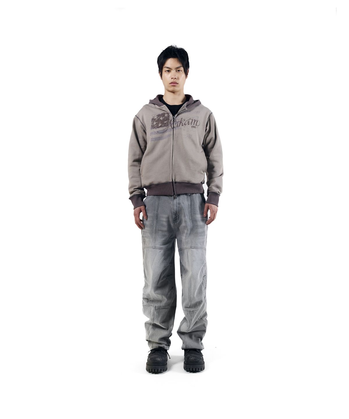 아캄(AAKAM) Knee Panel Biker Denim Pants (Gray)