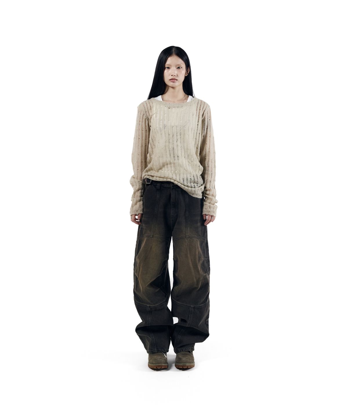 아캄(AAKAM) Knee Panel Biker Denim Pants (Black)