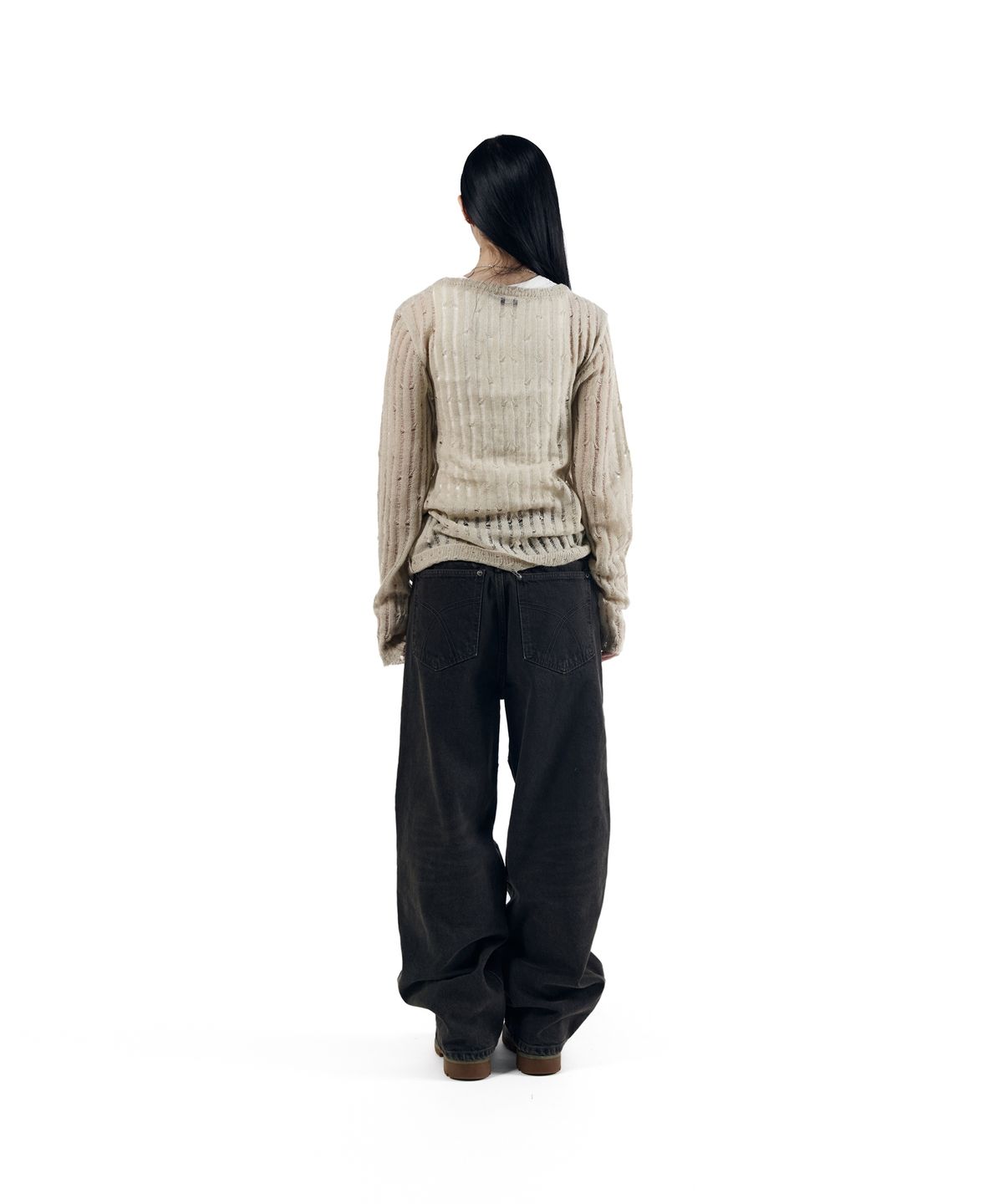 아캄(AAKAM) Knee Panel Biker Denim Pants (Black)