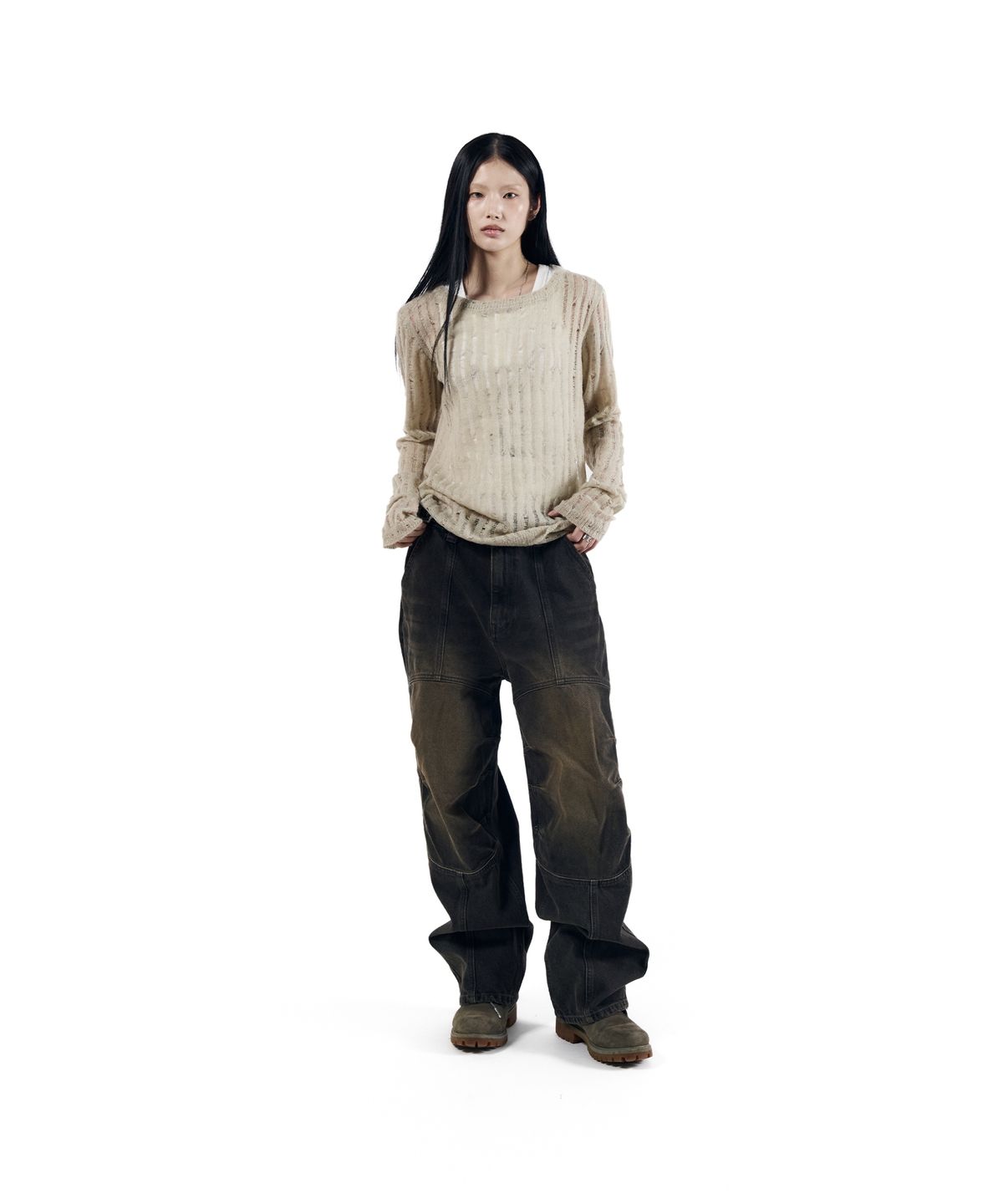 아캄(AAKAM) Knee Panel Biker Denim Pants (Black)