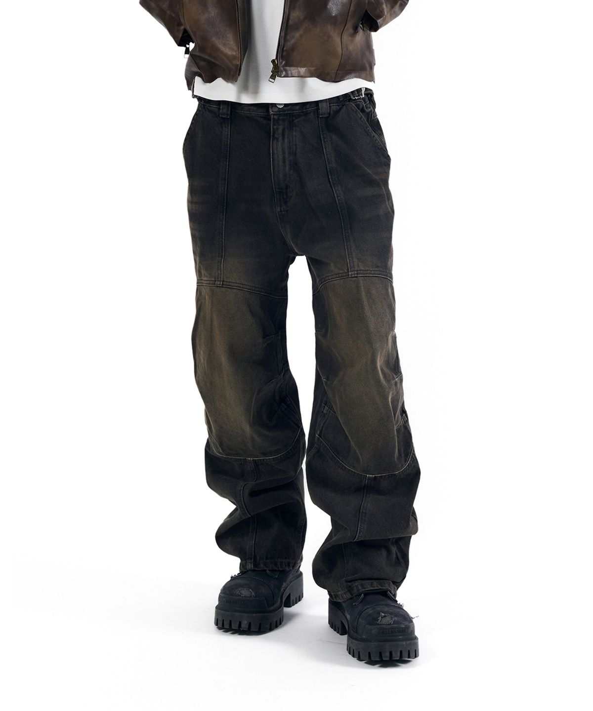 아캄(AAKAM) Knee Panel Biker Denim Pants (Black)