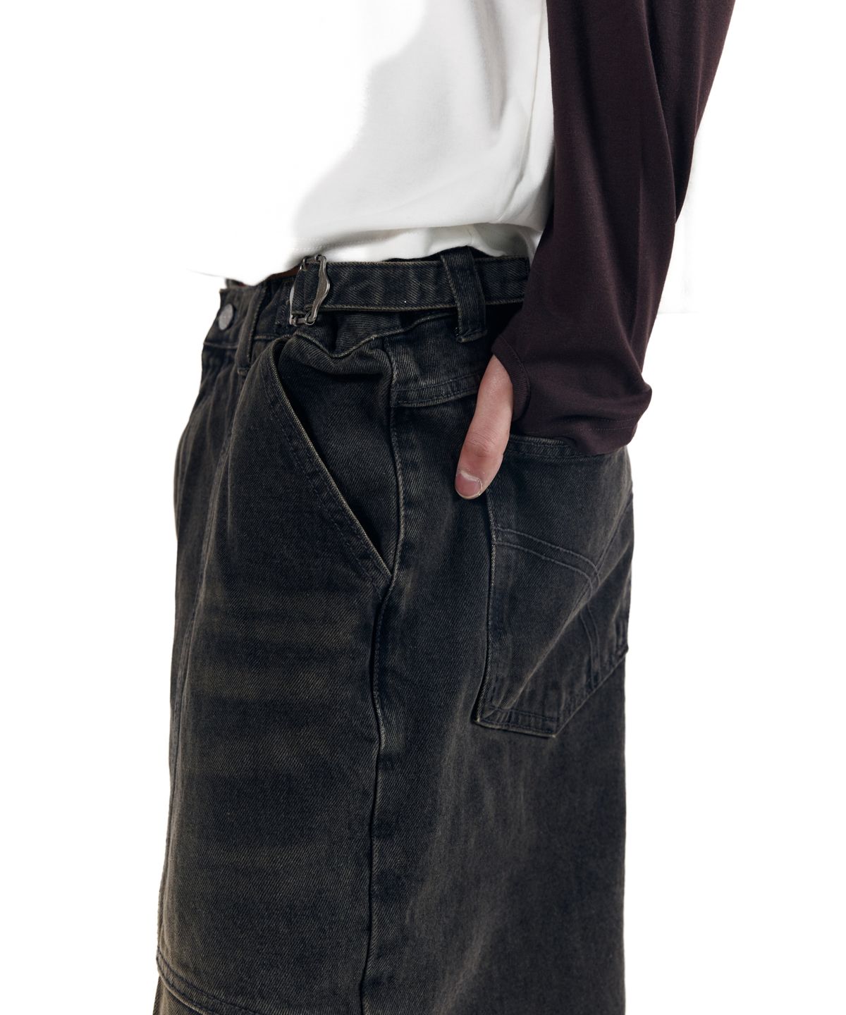 아캄(AAKAM) Knee Panel Biker Denim Pants (Black)