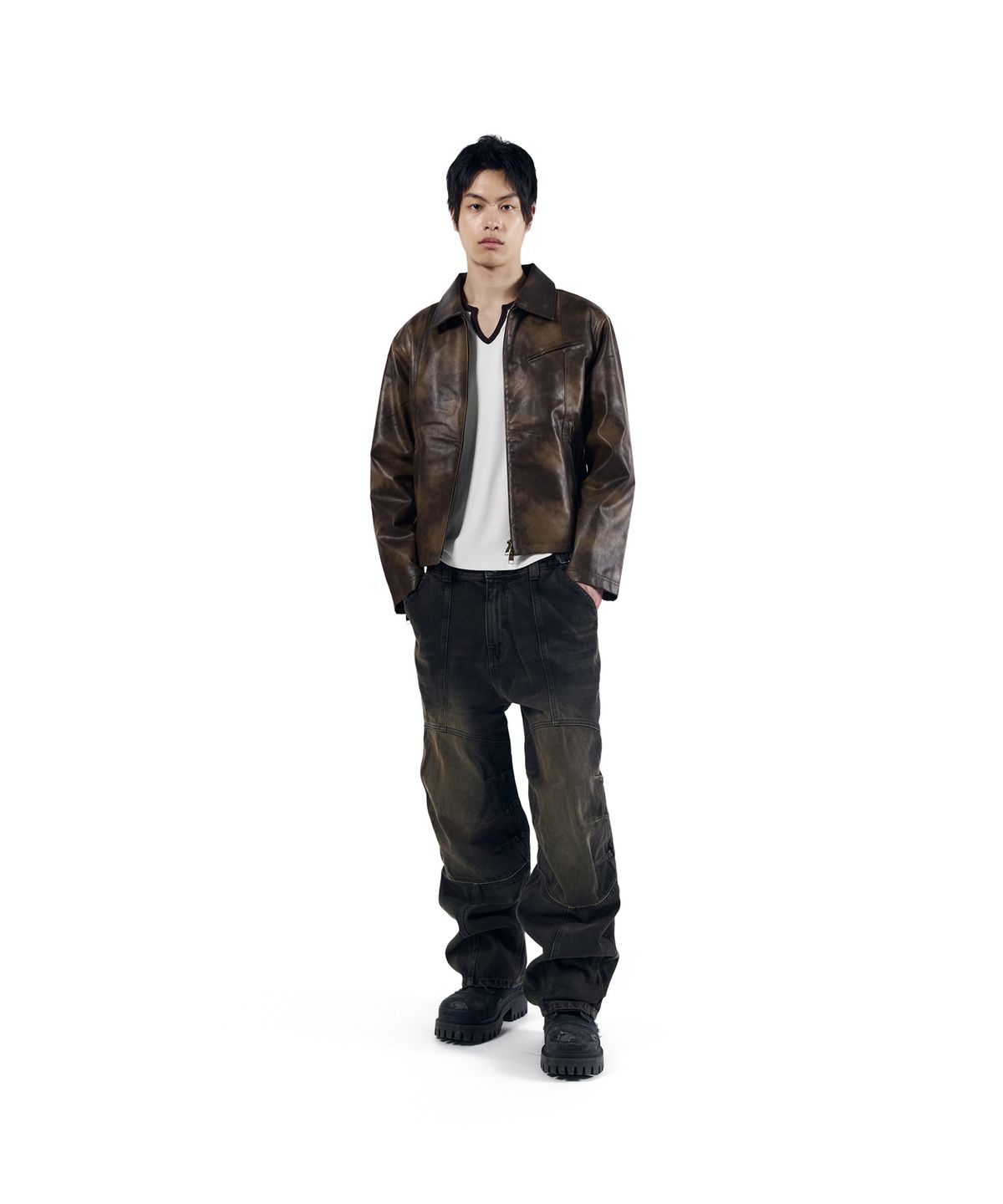 아캄(AAKAM) Knee Panel Biker Denim Pants (Black)