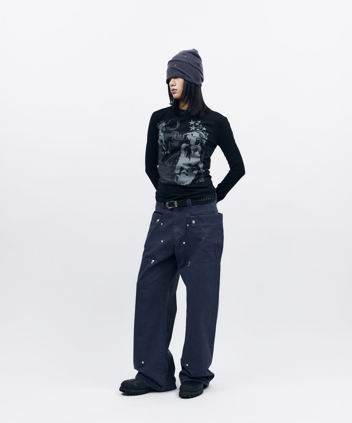 아캄(AAKAM) Walt Panel Cotton Pants (Navy)