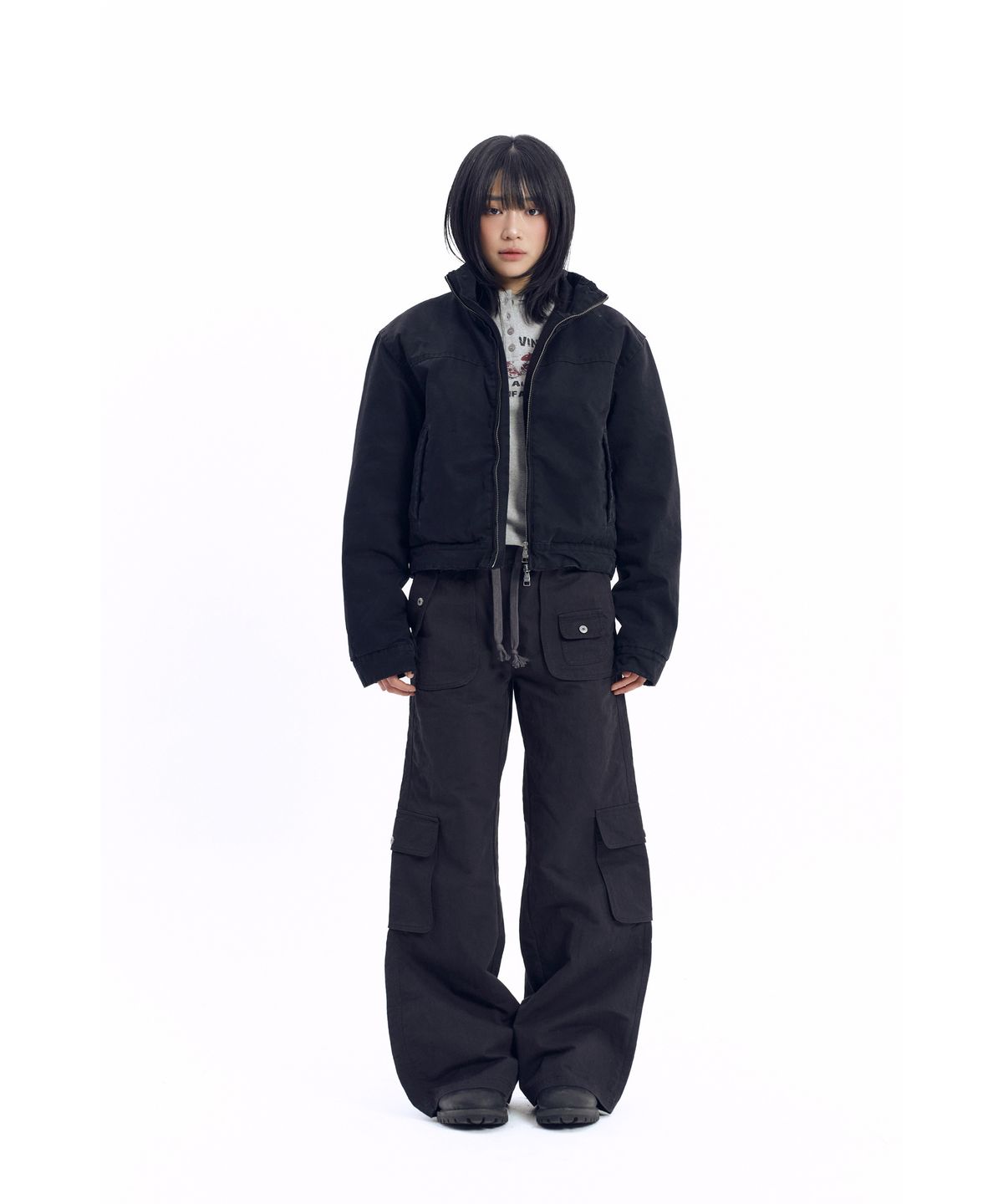 아캄(AAKAM) Flare Cargo Pocket Pants (Black)