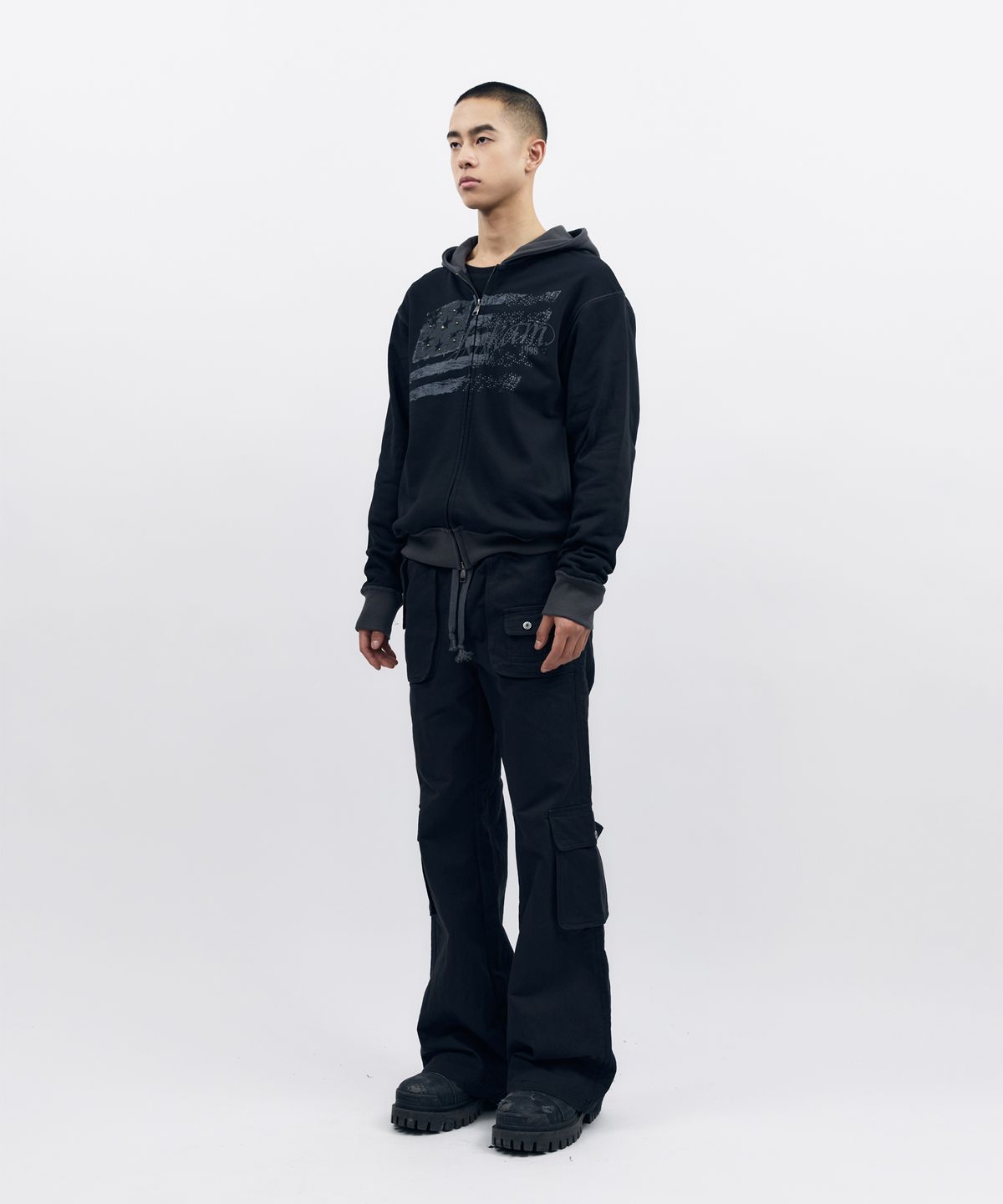 아캄(AAKAM) Flare Cargo Pocket Pants (Black)