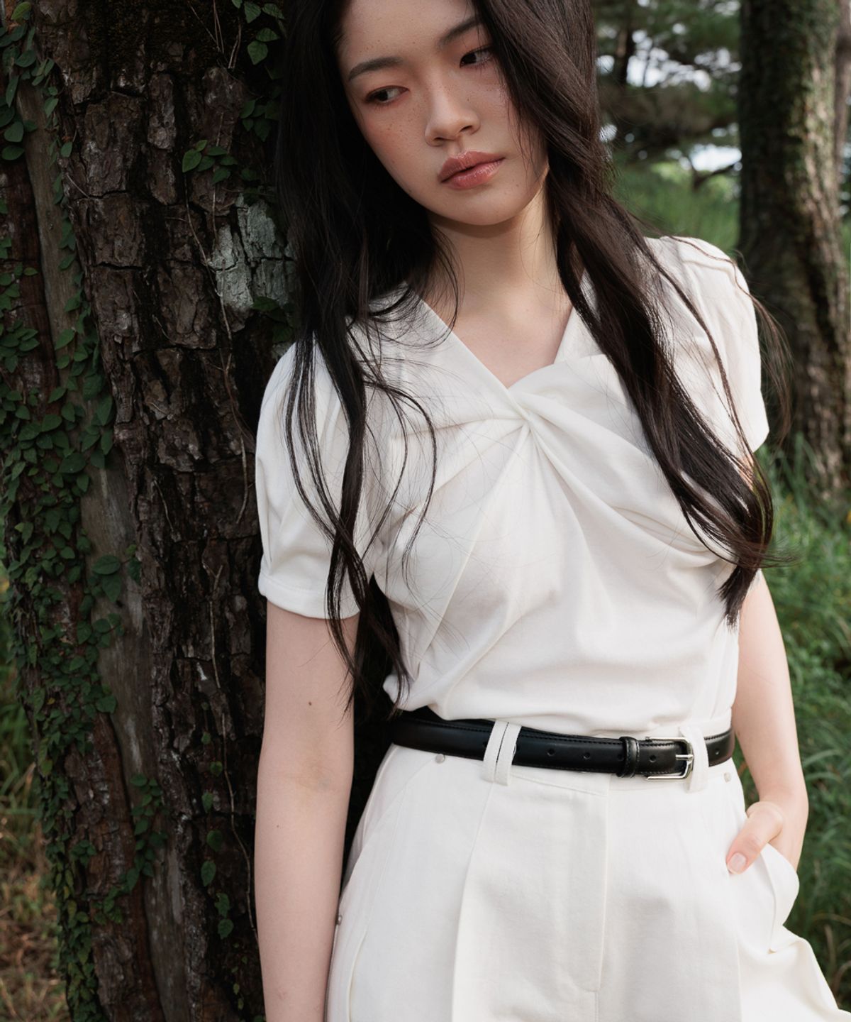 드헤베(DEHEVE) Double Pintuck Half Pants [White]