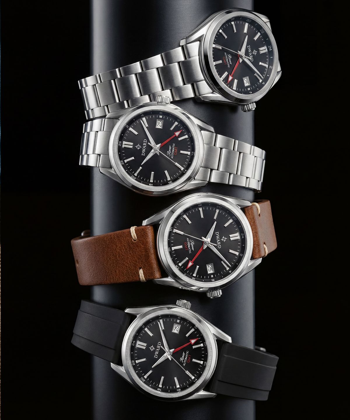 디워드(DWARD) DW-308 GMT ROVER Black Granite 남자 메탈 오토매틱 손목 시계