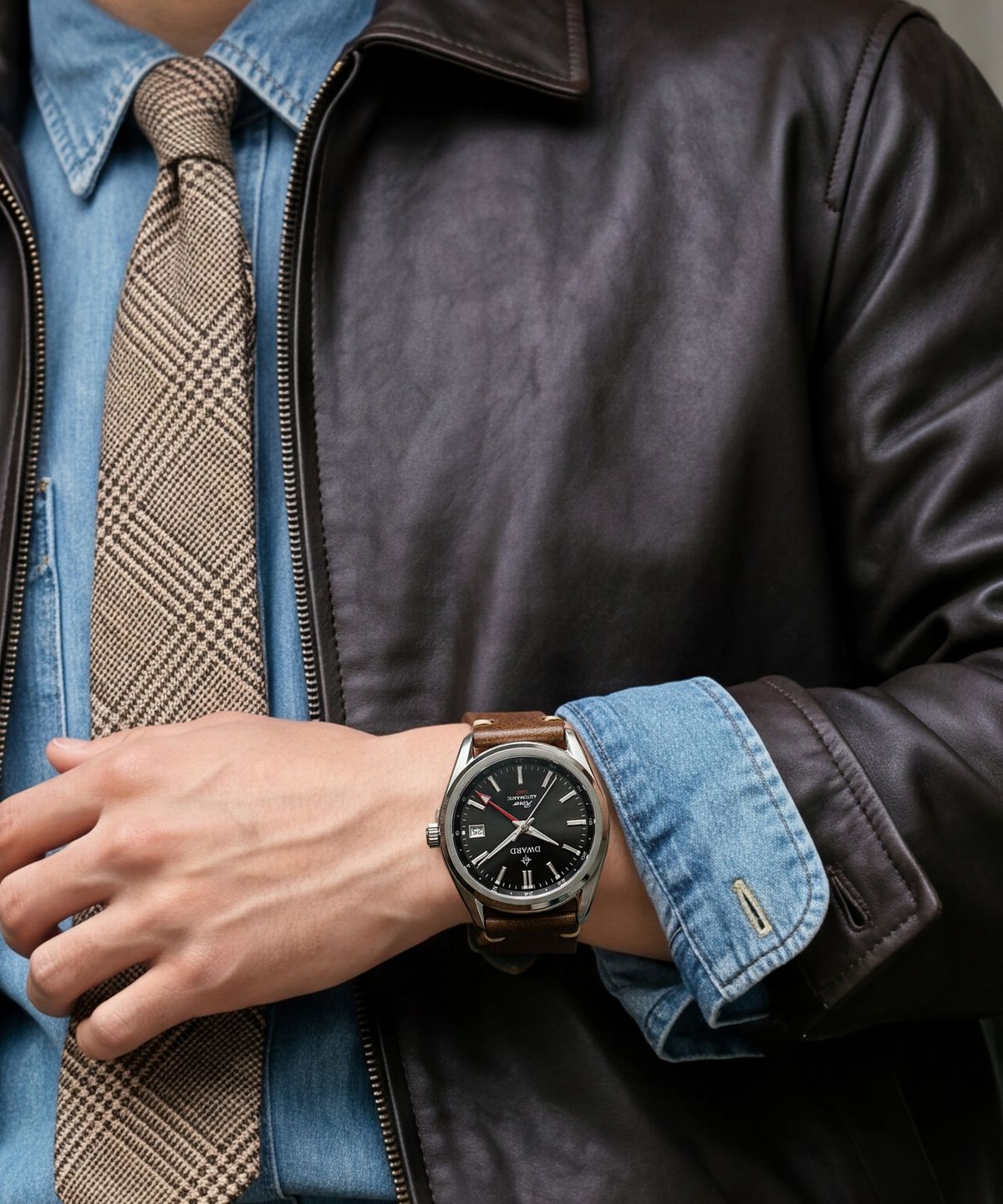 디워드(DWARD) DW-308 GMT ROVER Black Granite 남자 메탈 오토매틱 손목 시계