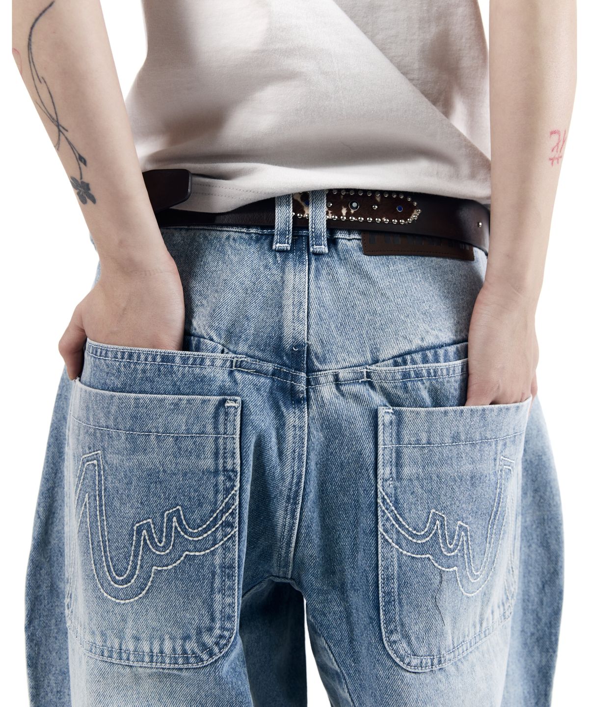 아캄(AAKAM) Stitched Baggy Denim Pants (Blue)