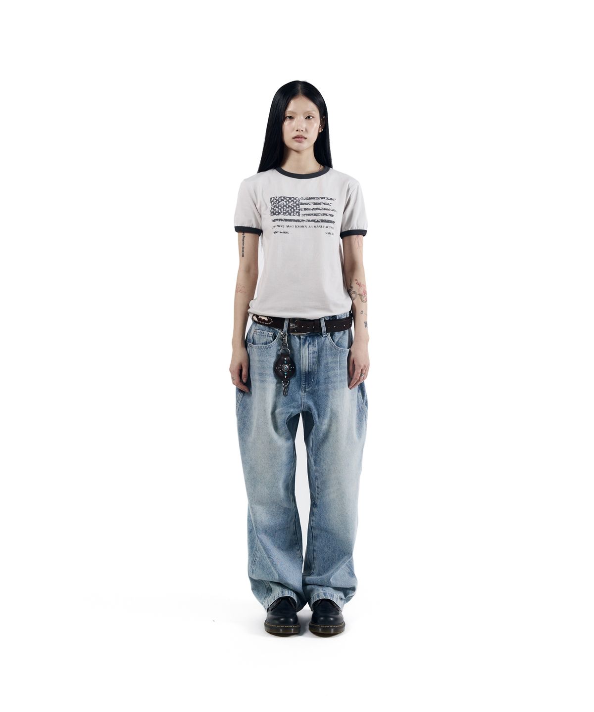 아캄(AAKAM) Stitched Baggy Denim Pants (Blue)