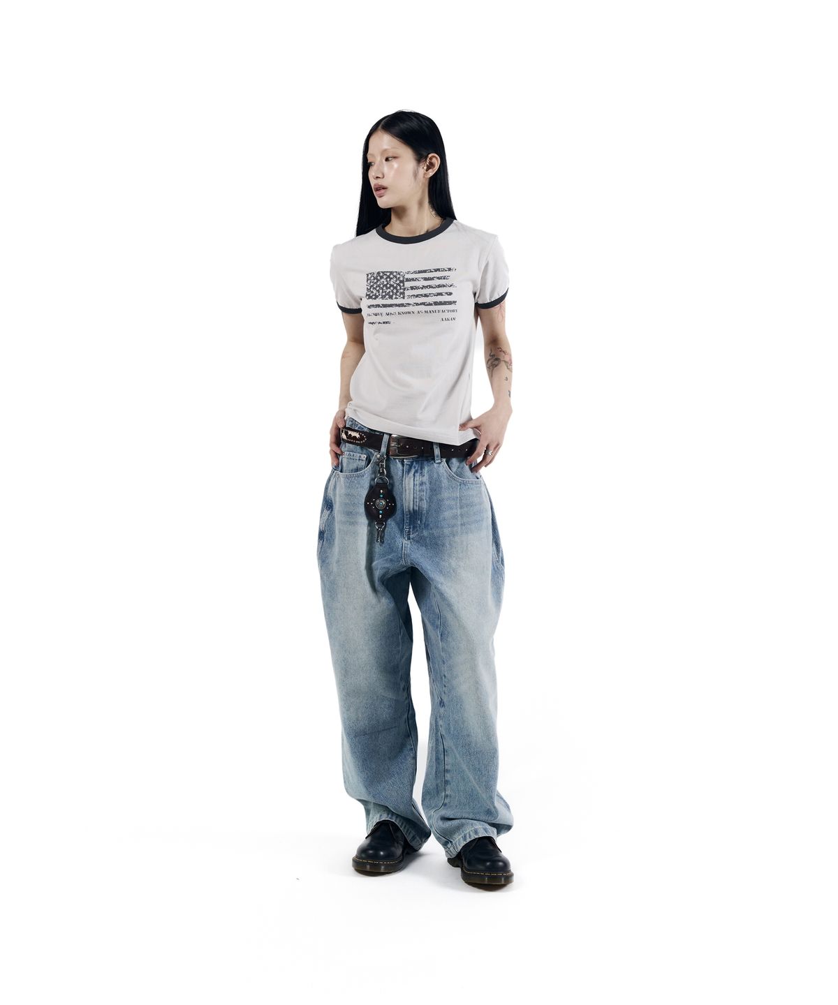 아캄(AAKAM) Stitched Baggy Denim Pants (Blue)