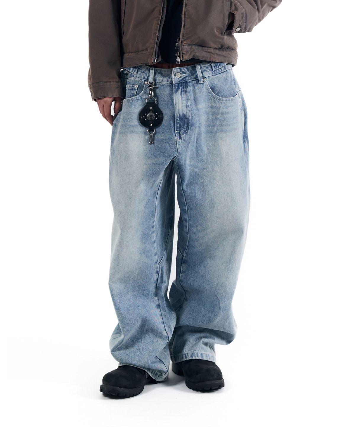 아캄(AAKAM) Stitched Baggy Denim Pants (Blue)