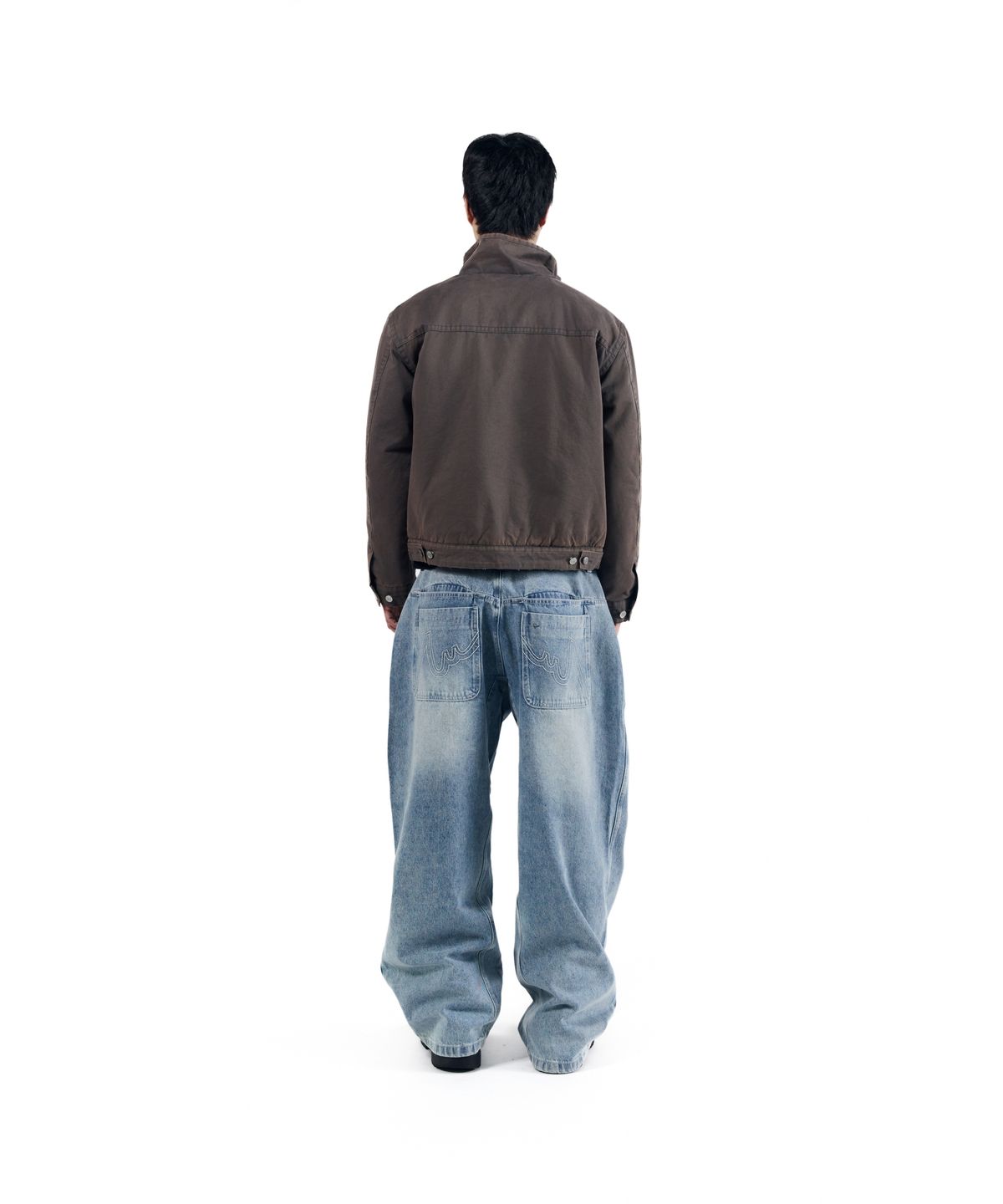 아캄(AAKAM) Stitched Baggy Denim Pants (Blue)