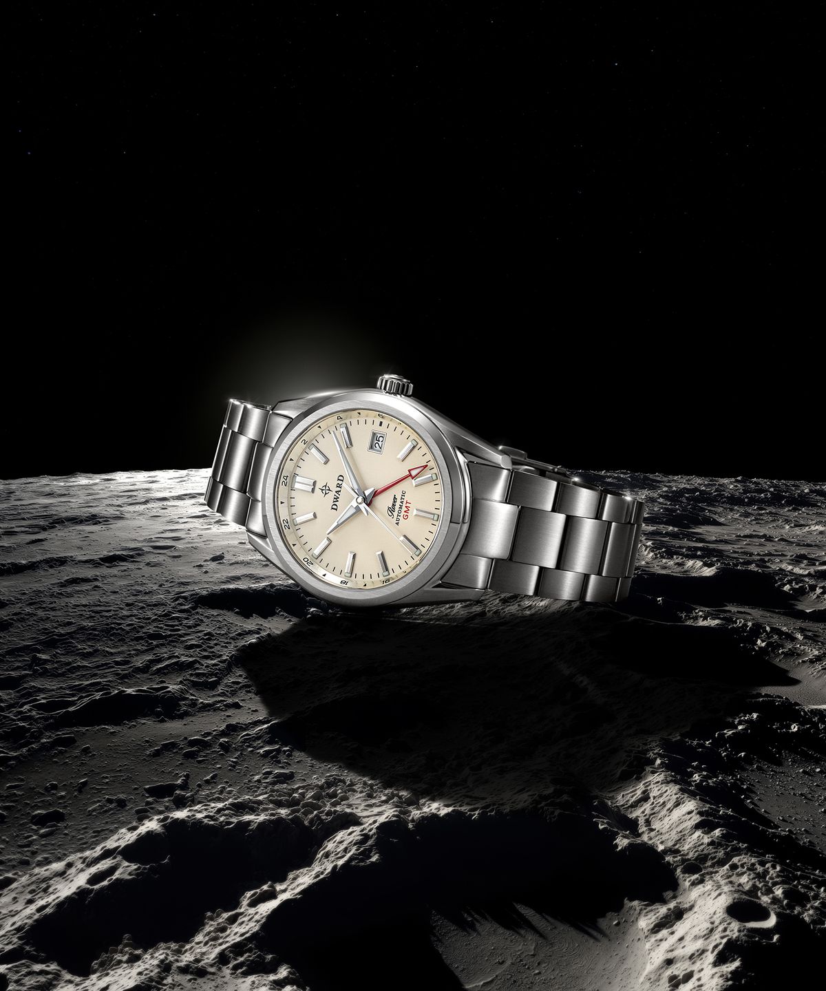 디워드(DWARD) DW-308 GMT ROVER Ivory Moon 남자 메탈 오토매틱 손목 시계