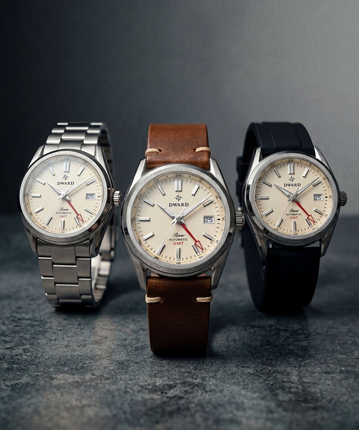 디워드(DWARD) DW-308 GMT ROVER Ivory Moon 남자 메탈 오토매틱 손목 시계
