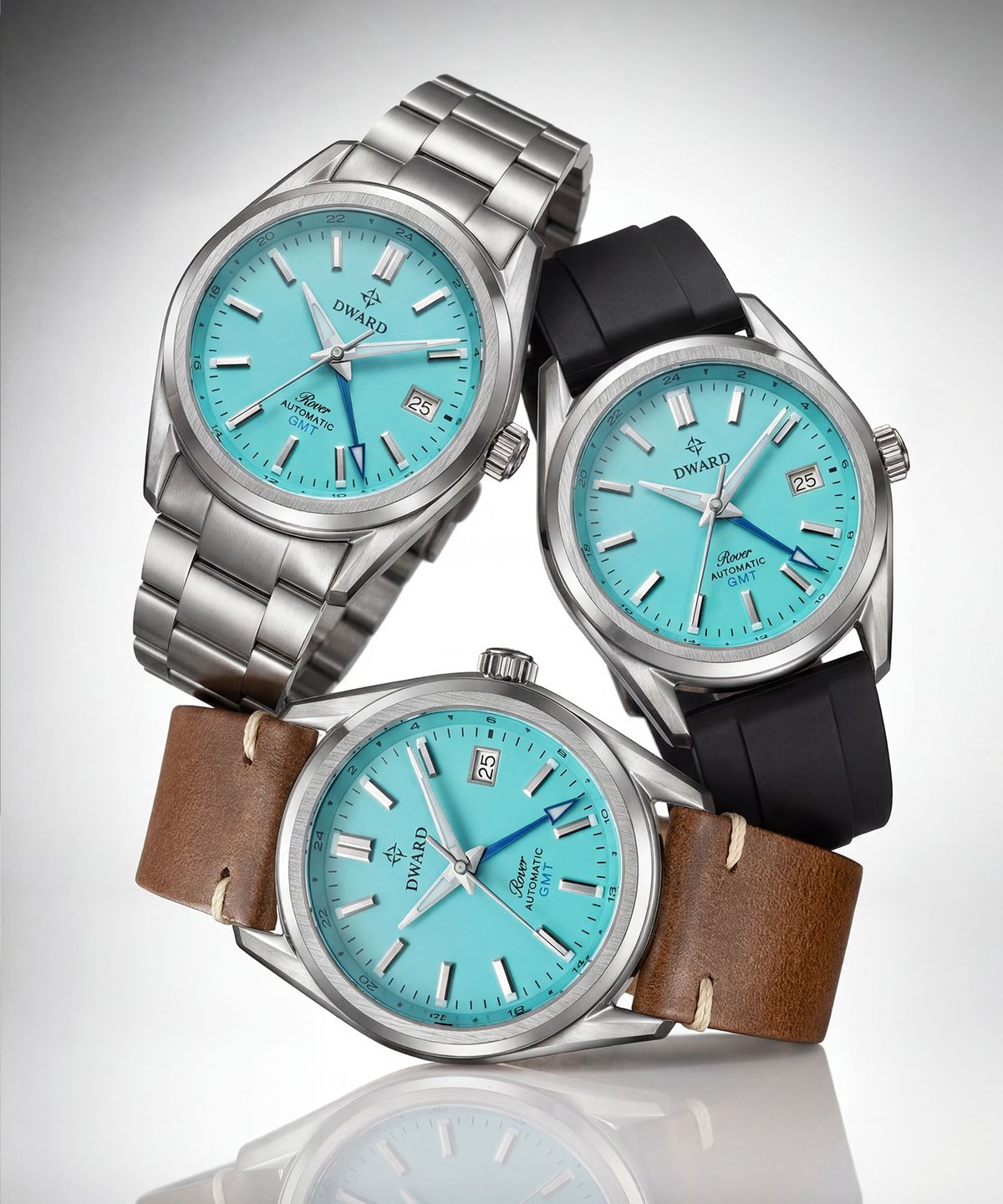 디워드(DWARD) DW-308 GMT ROVER Mint Sky 남자 메탈 오토매틱 손목 시계