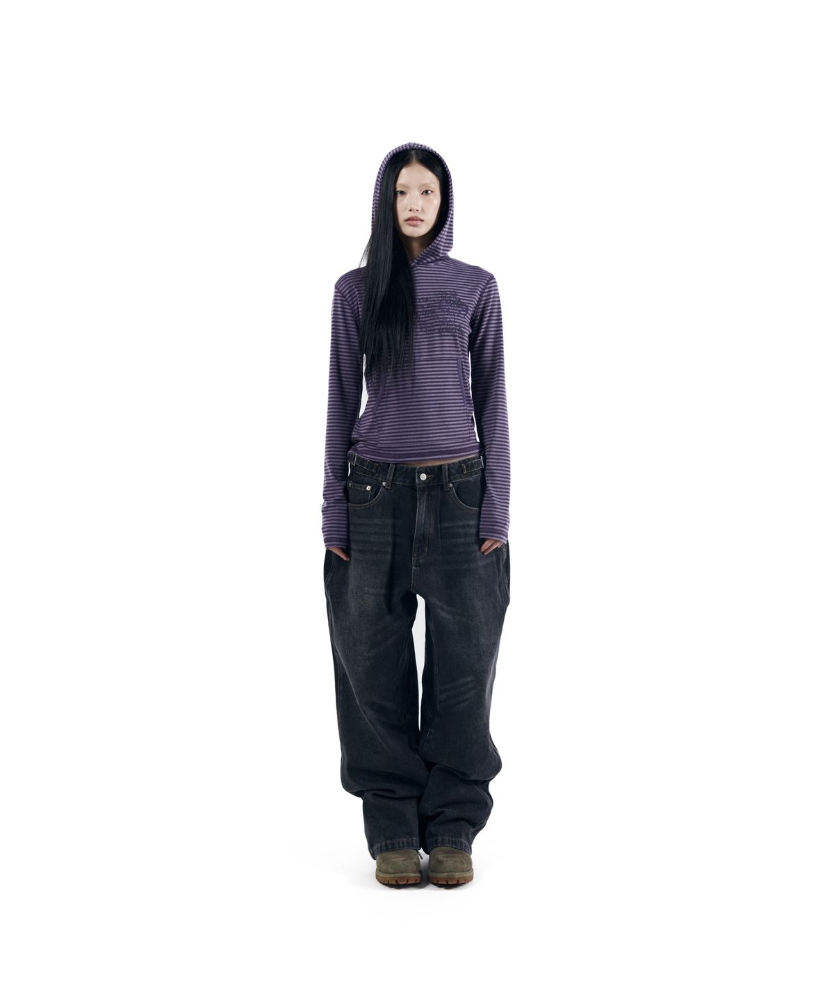 아캄(AAKAM) Stitched Baggy Denim Pants (Black)