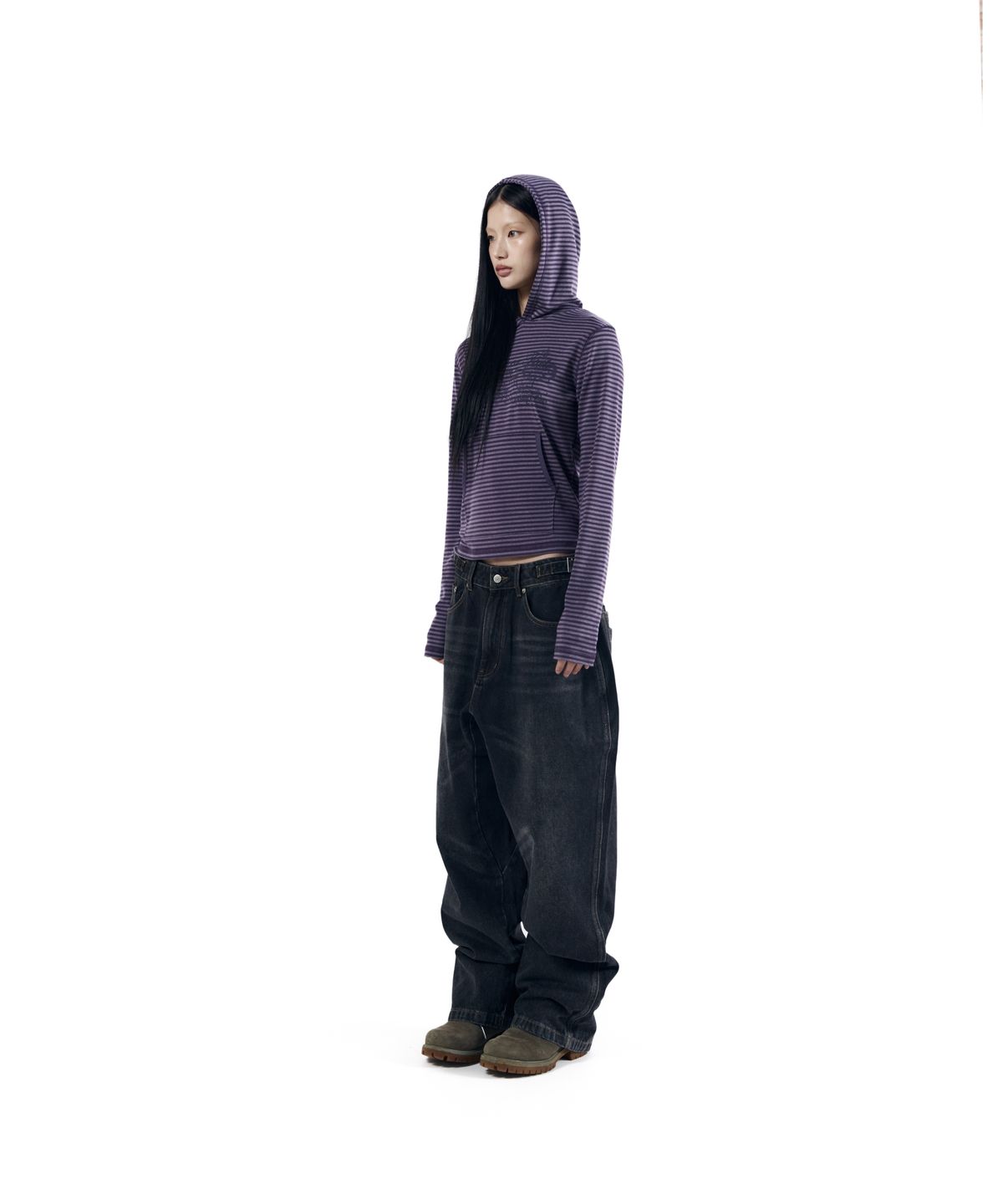 아캄(AAKAM) Stitched Baggy Denim Pants (Black)