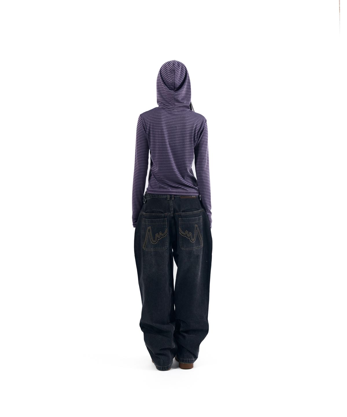 아캄(AAKAM) Stitched Baggy Denim Pants (Black)