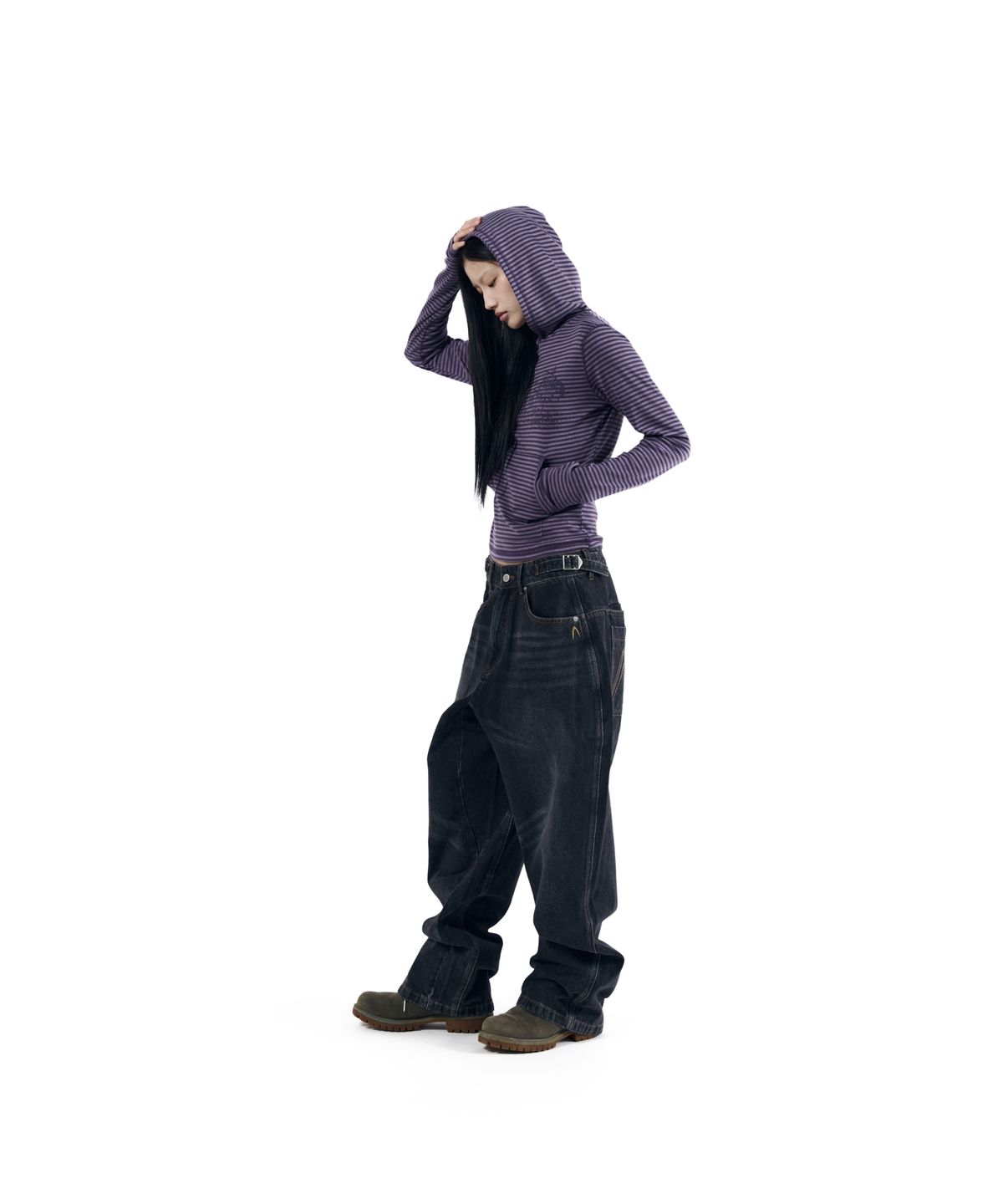 아캄(AAKAM) Stitched Baggy Denim Pants (Black)