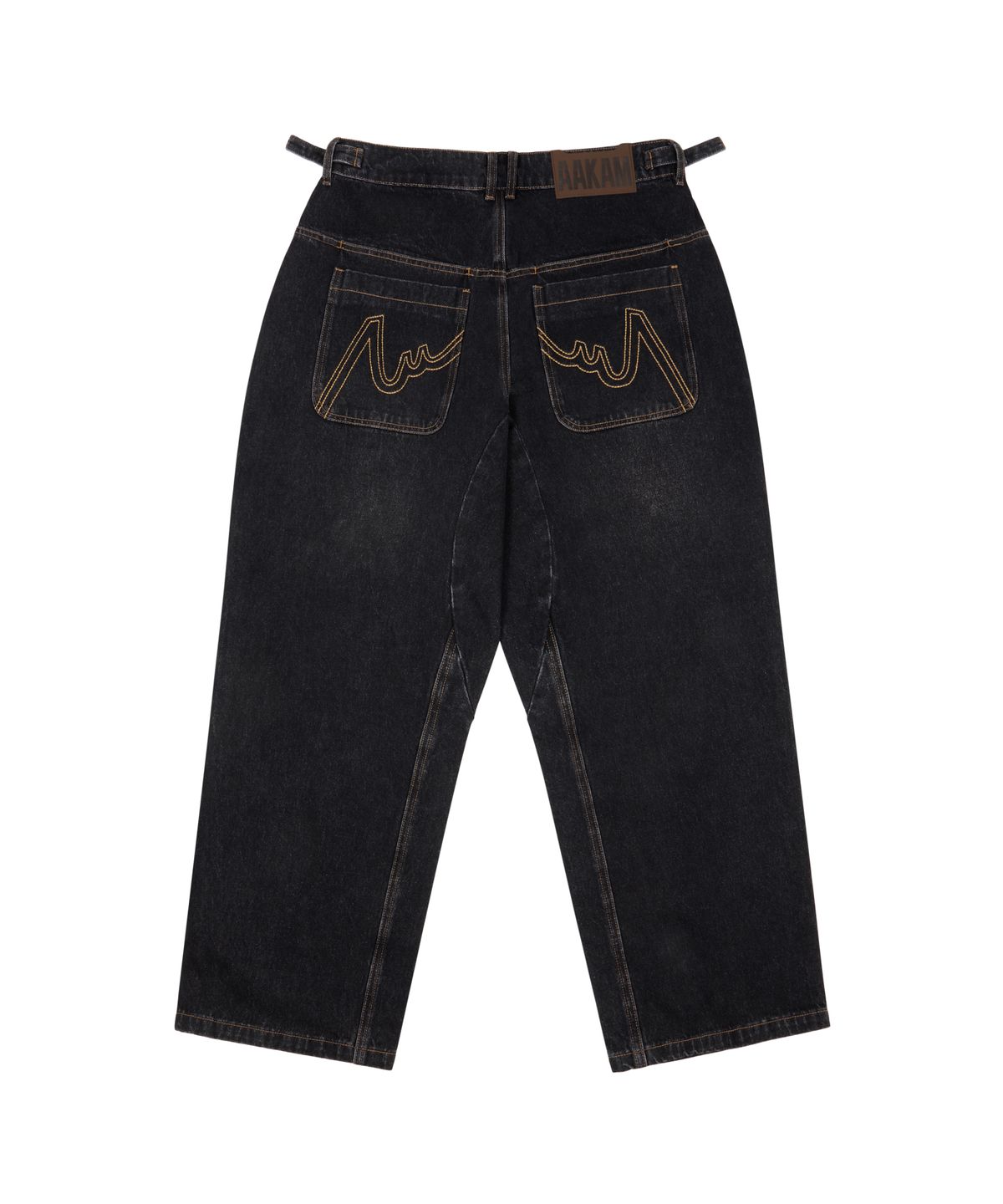 아캄(AAKAM) Stitched Baggy Denim Pants (Black)