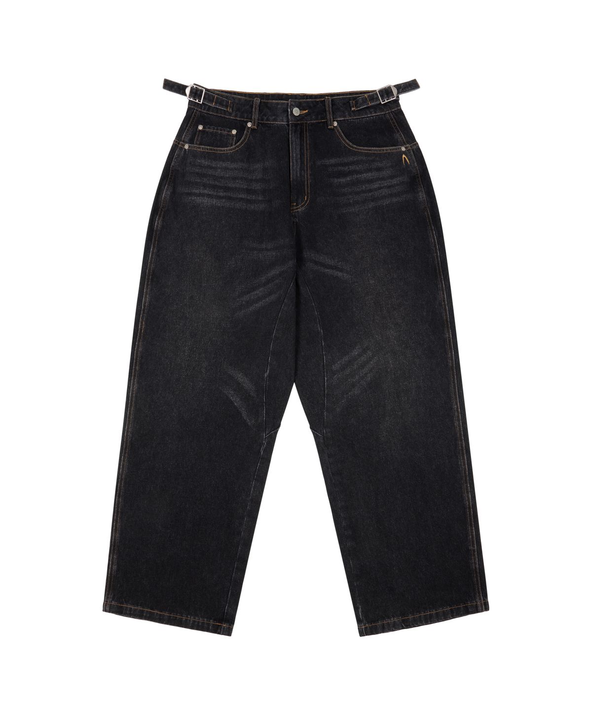 아캄(AAKAM) Stitched Baggy Denim Pants (Black)